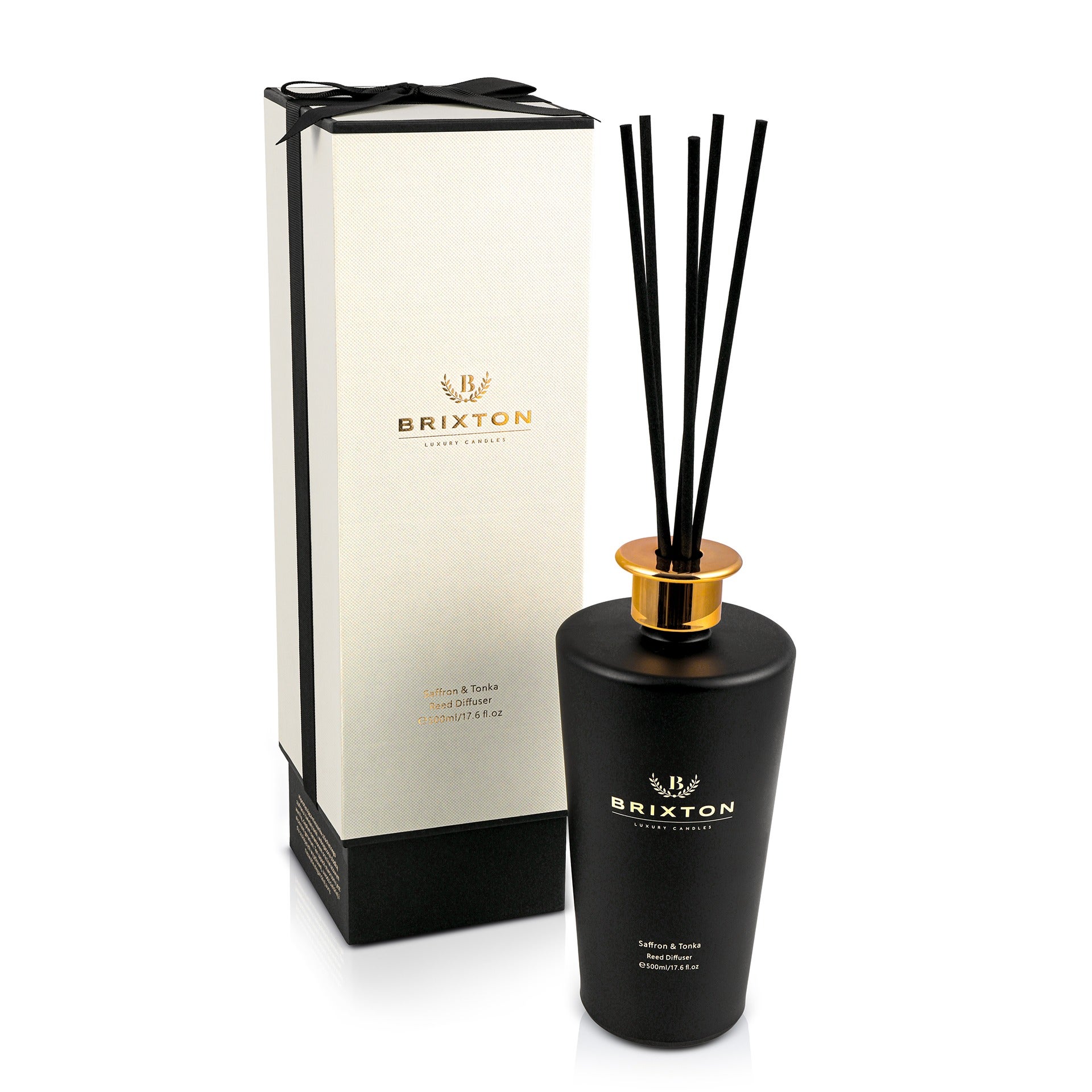 Dyfuzor zapachowy w szkle z patyczkami BRIXTON 500ml Saffron &amp; Tonka