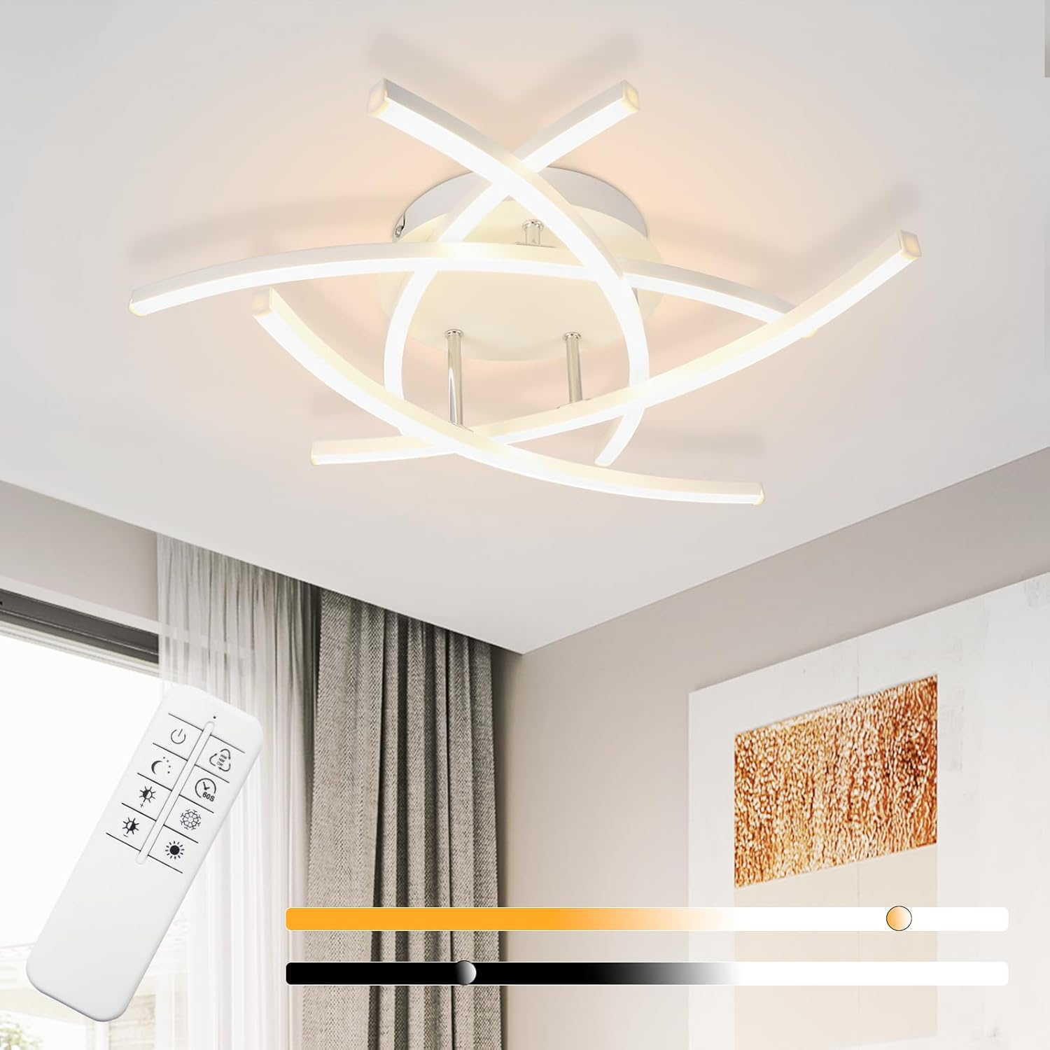ZMH Biała lampa sufitowa LED z pilotem do salonu i biura