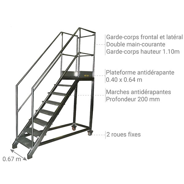 Marchepied acier 2 marches - Hauteur max. de travail 2.40m - PL400ACIER-240/GCP - 3