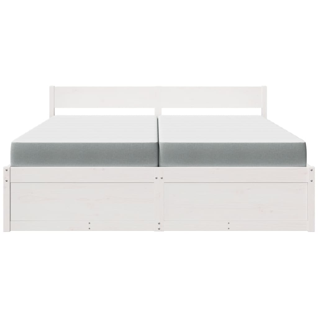 Lit avec tiroirs et matelas, blanc, en bois massif de pin, pour la chambre, 200 × 200 cm - 4