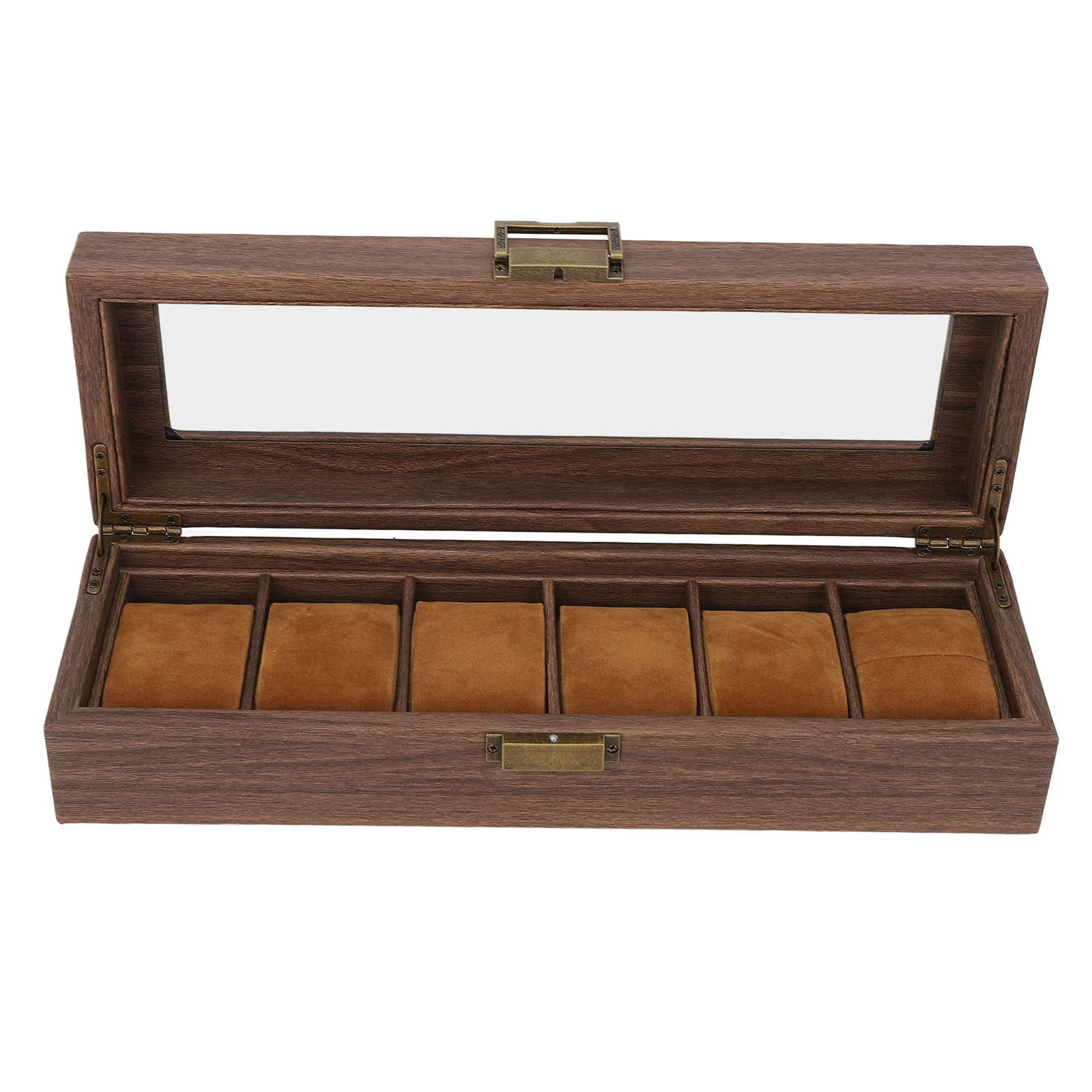 Boîte de rangement pour montres à 6 compartiments en cuir PU grainé de bois, boîte de protection verrouillable pour montres-bracelets - 7