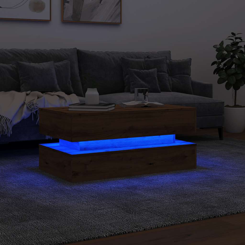 Maison Exclusive - Table basse avec lumières LED chêne artisanal 90x50x40 cm - 5