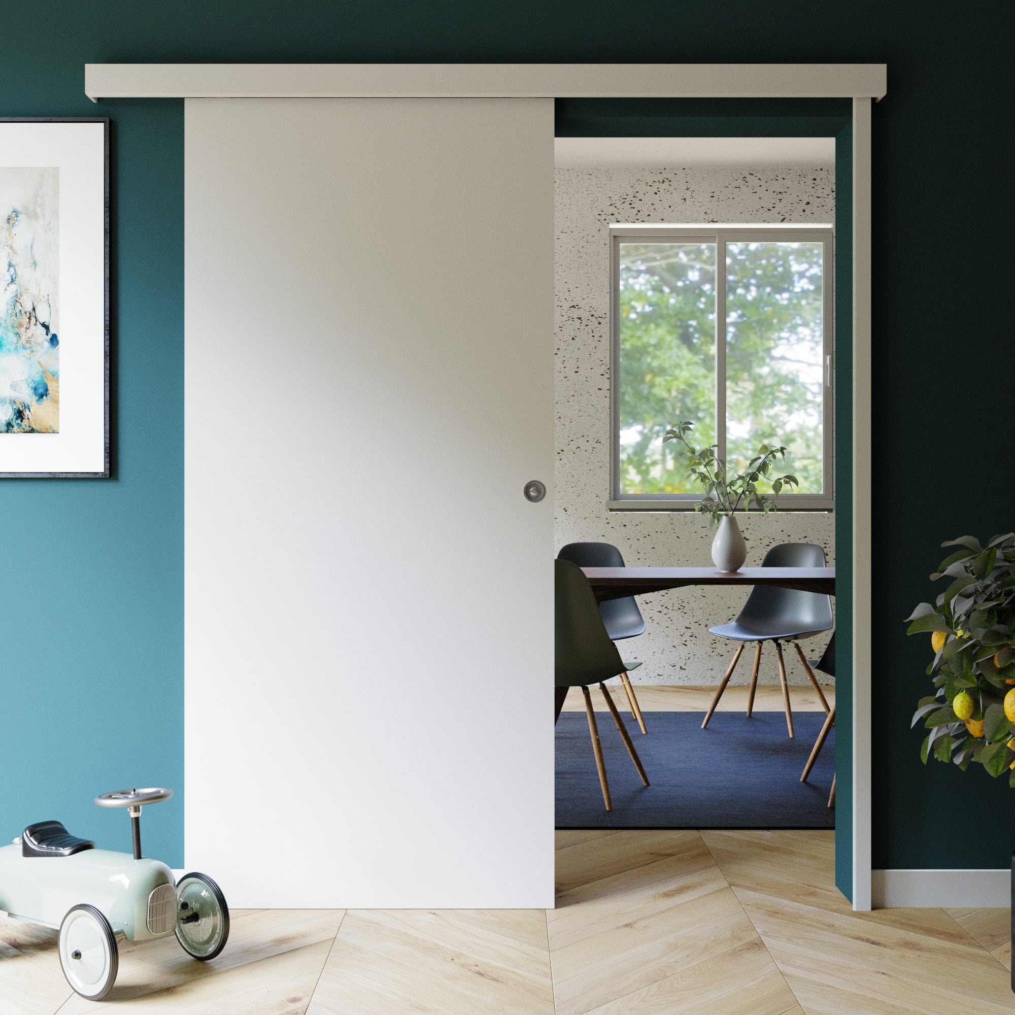 Porte Coulissante avec Rail + Serrure - Prépeinte Plane 93 cm - 3