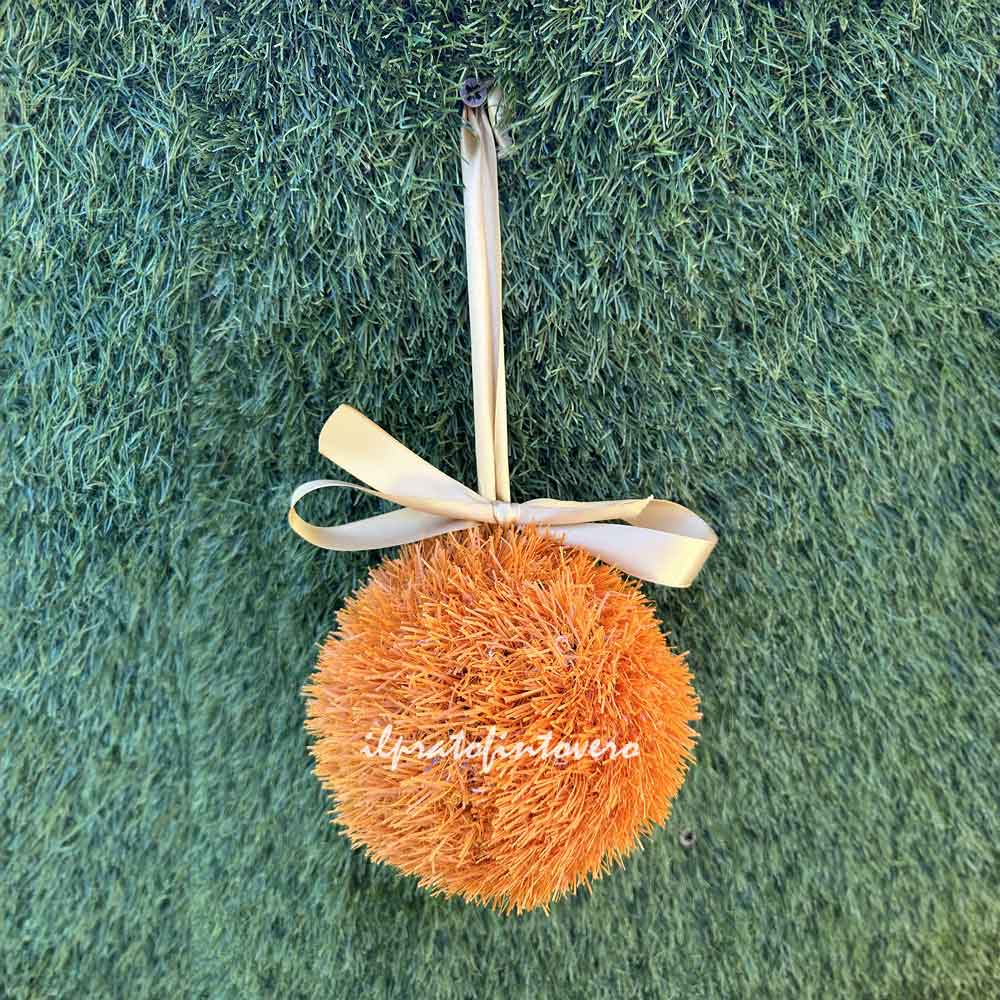 Palla di Natale in erba sintetica arancio Ø 12 cm - 2