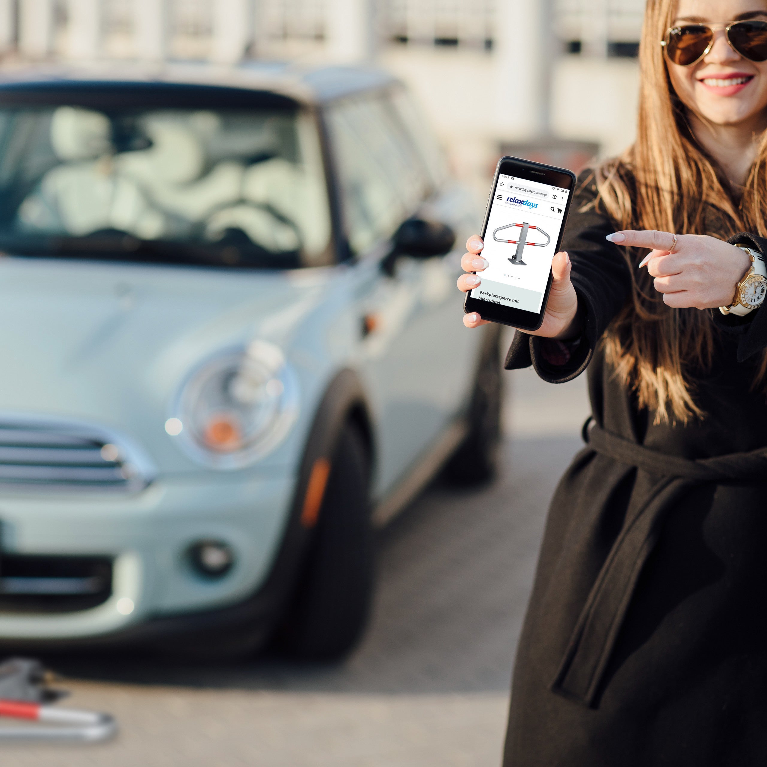 Barriera Parcheggio, Blocco Posto Auto, Catarifrangente, Metallo, 47x70x18 cm, Sbarra Posteggio, Argento, Relaxdays - 3