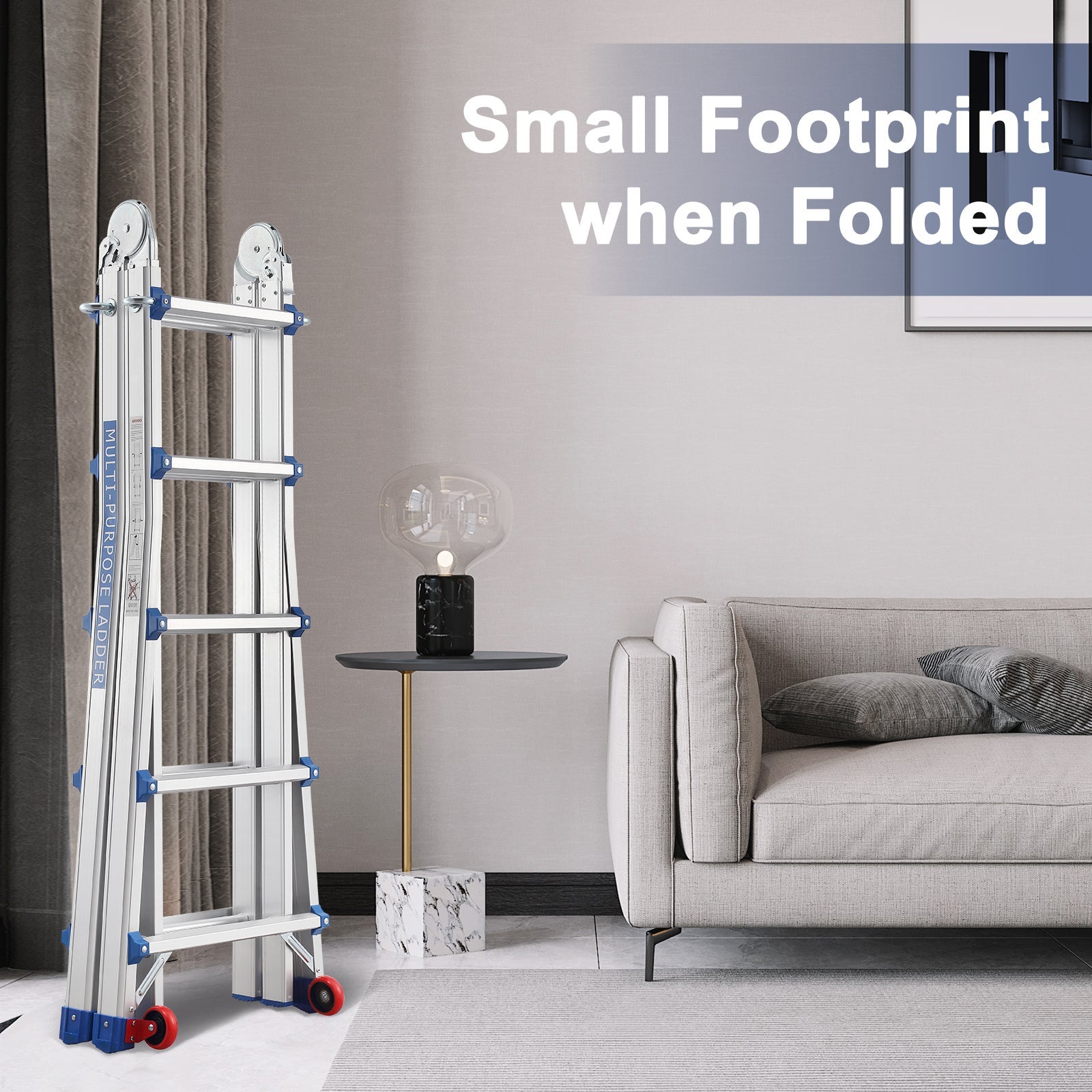 TEENO Echelle Telescopique 5,1m, Échelle Télescopique en Aluminium, Escabeau 5x5 Marches, Marchepieds Escamotables - 8