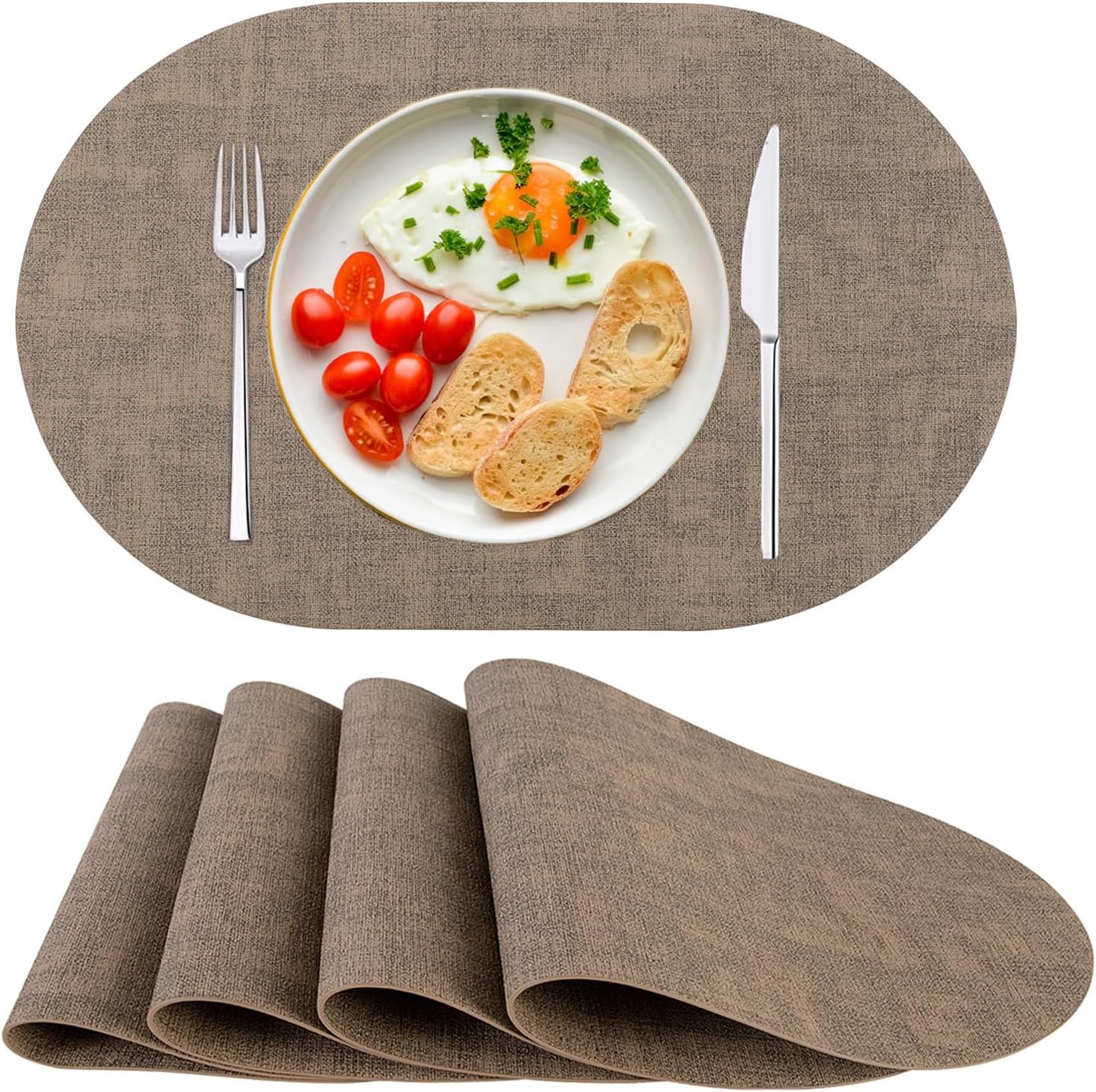 Zestaw 4 zmywalnych podkładek ze skóry PU, antypoślizgowych i odpornych na ciepło, do stołów jadalnych i kuchni, Boże Narodzenie, brązowy