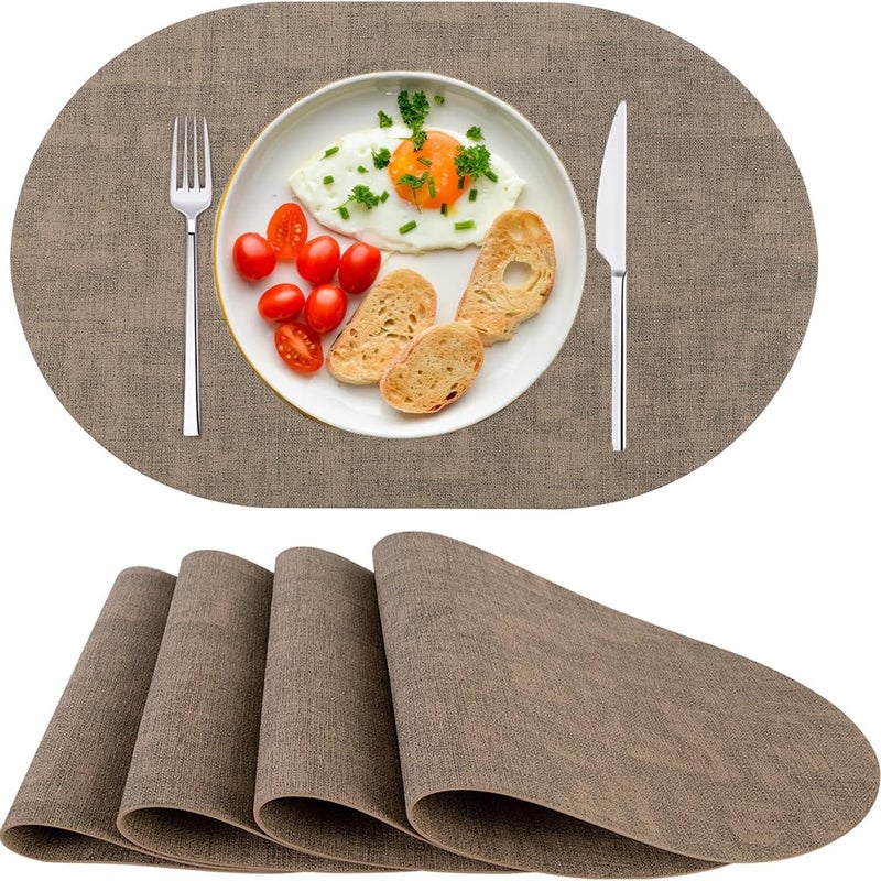 Zestaw 4 zmywalnych podkładek ze skóry PU, antypoślizgowych i odpornych na ciepło, do stołów jadalnych i kuchni, Boże Narodzenie, brązowy