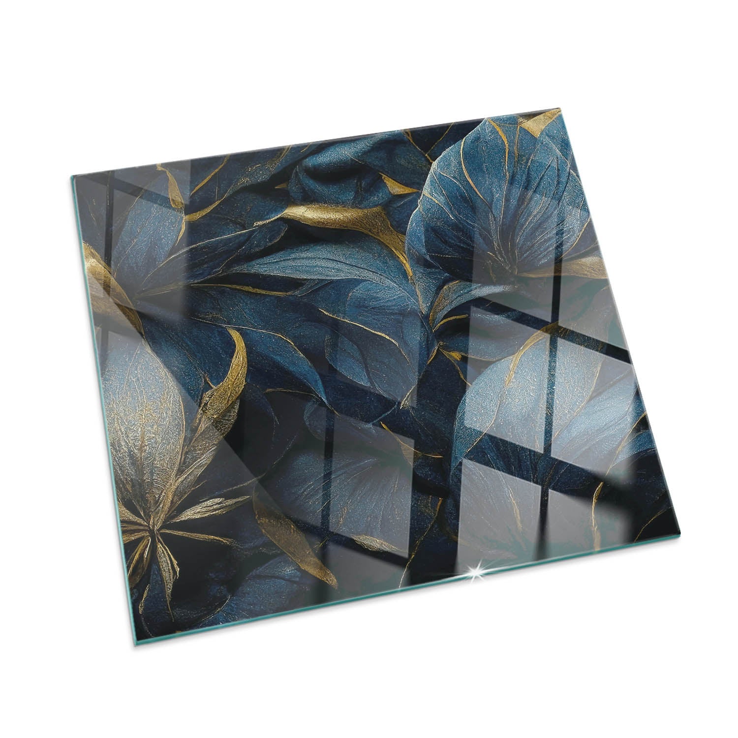 Szyba hartowana pod kominek, szkło zabezpieczające podłogę, nowoczesny design | 60x60 | Kwadrat | Eleganckie liście w fakturze