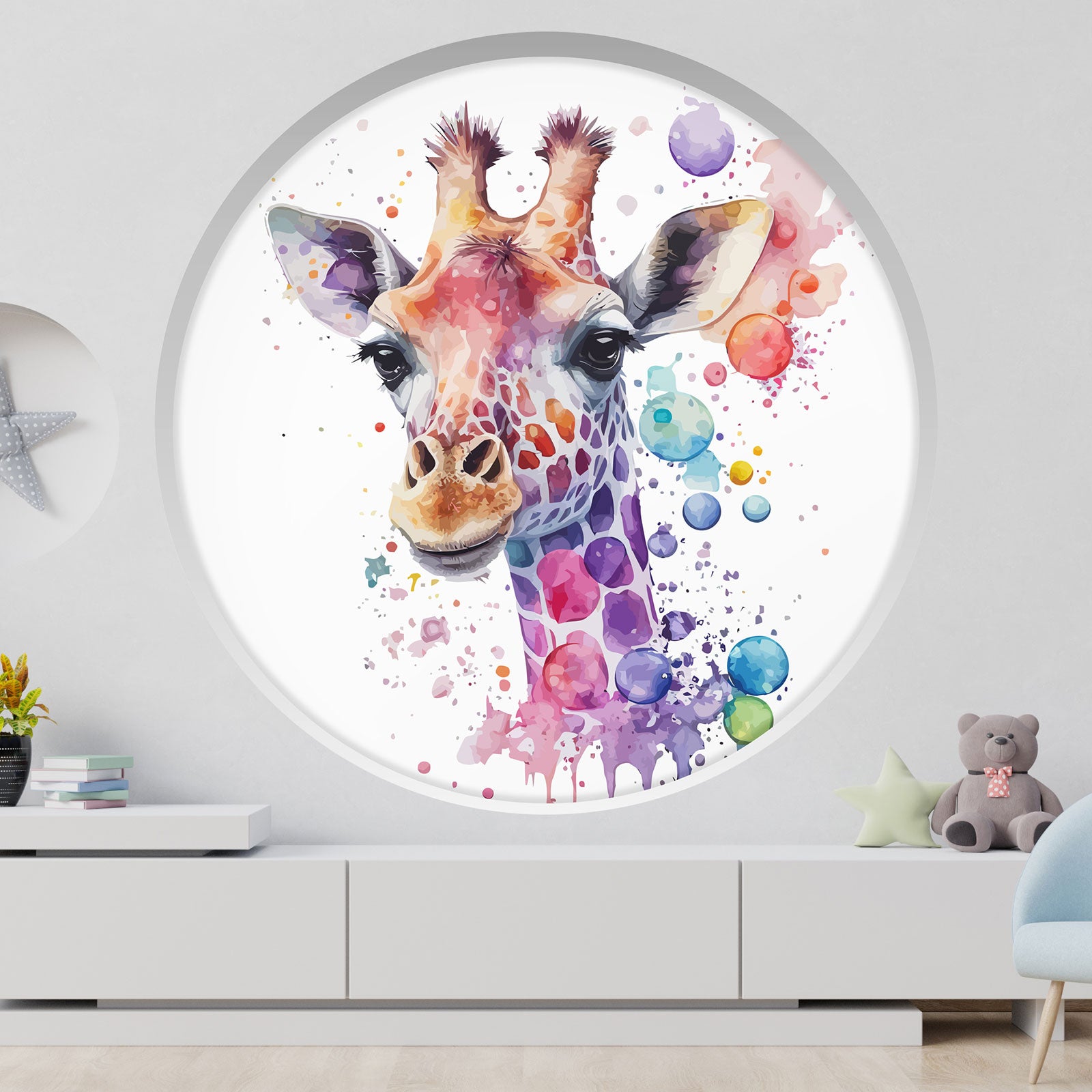 Stickers mural trompe l'oeil Arche rond enfants - Girafe - Diamètre 40 cm - 2