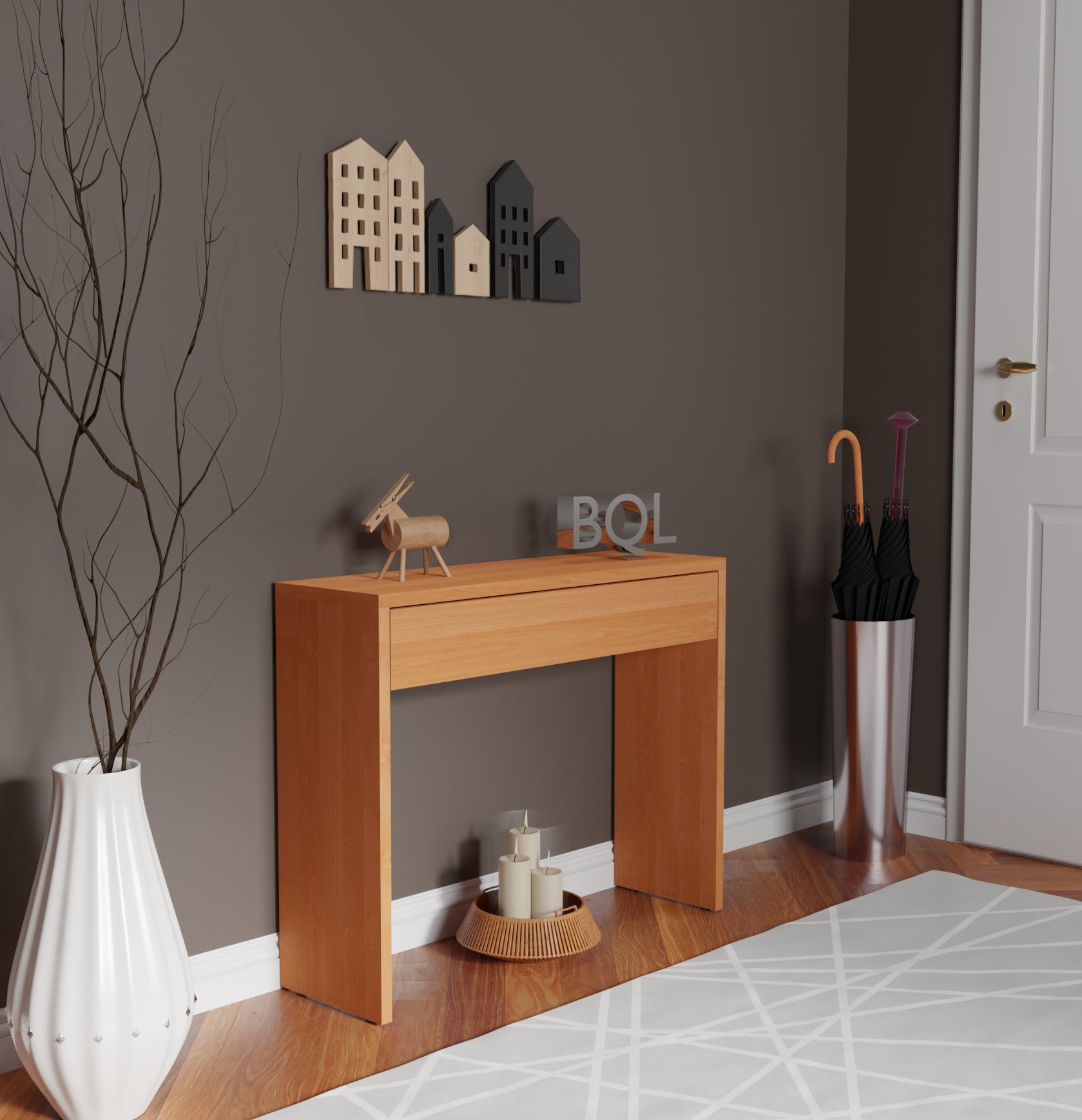 Buyqualia , Recibidor Entrada Con Consola De Un Cajón (Cerezo) Blanco , Leroy Merlin