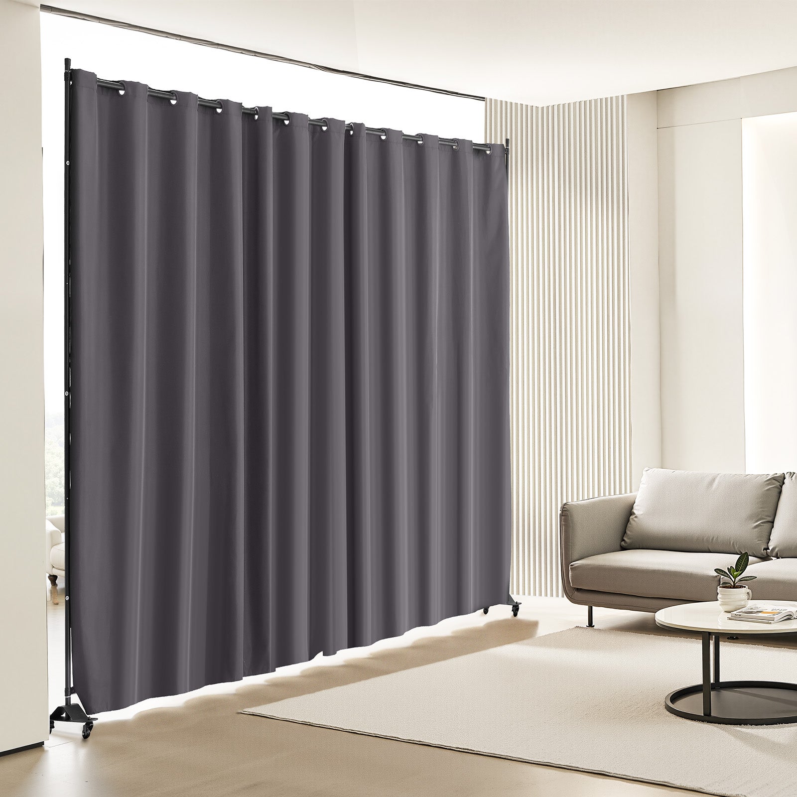 Cloison de séparation VEVOR, tissu, 308,5×245,5 cm, paravent autoportant avec roulettes, confidentialité intérieur bureau/chambre/salle à manger, gris - 8