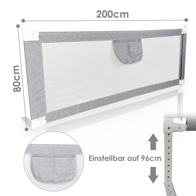 Barrière de lit anti-chute 200 cm Hauteur réglable de 64 à 96 cm Avec filet aéré Pour de nombreux types de lit - 2