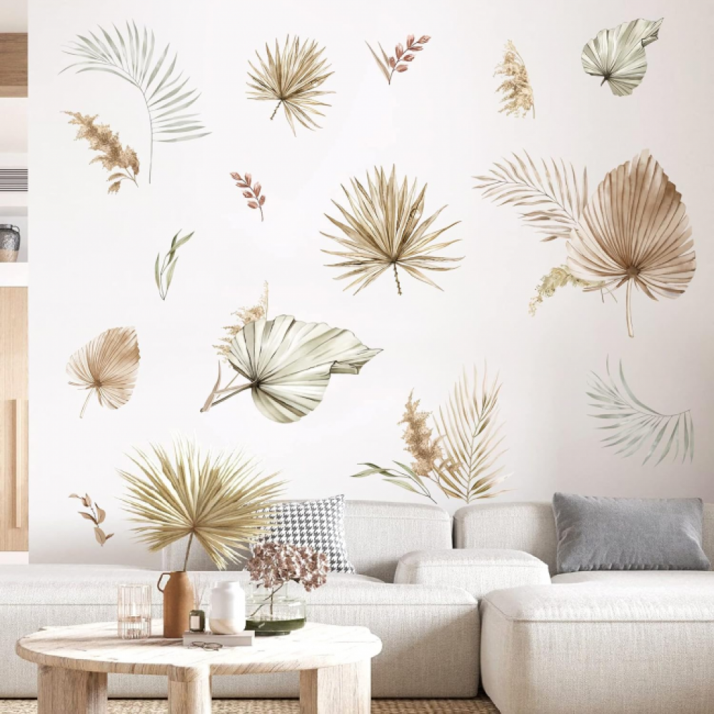 Adesivi murali con foglie di palma, adesivi murali con piante tropicali, decorazione murale per camera da letto, soggiorno e ufficio - 3