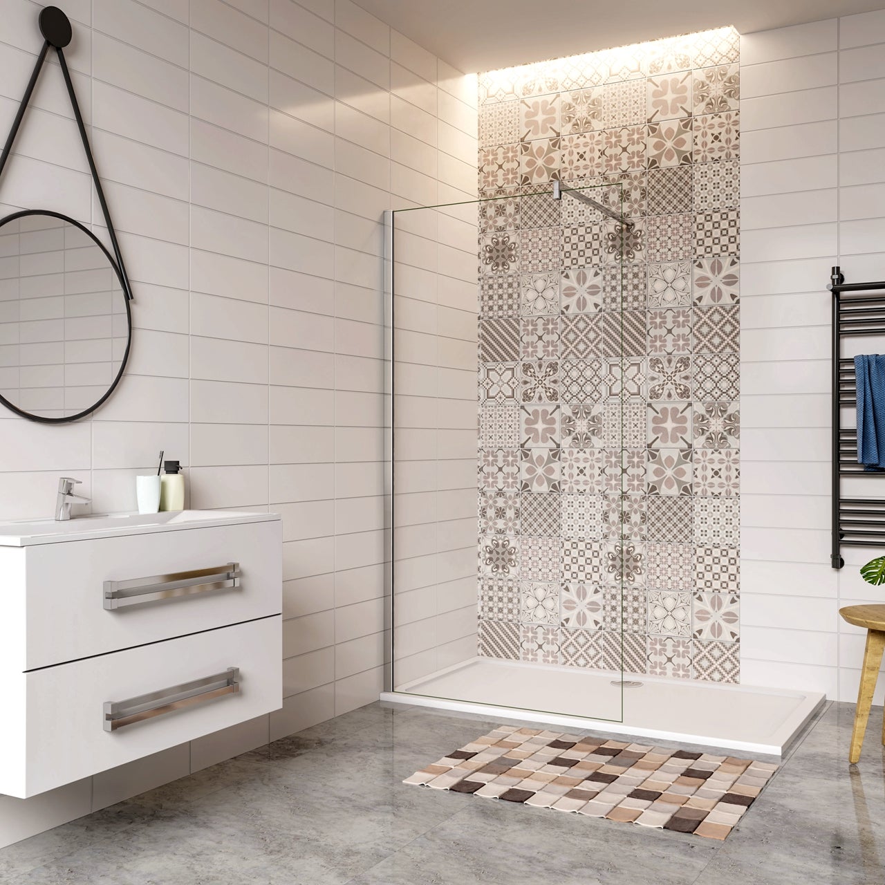 Box Doccia Walk In Parete Fissa - Vetro Temperato 8mm Anticalcare, 100x200 Cm, Barra Stabilizzatrice - Foto 5