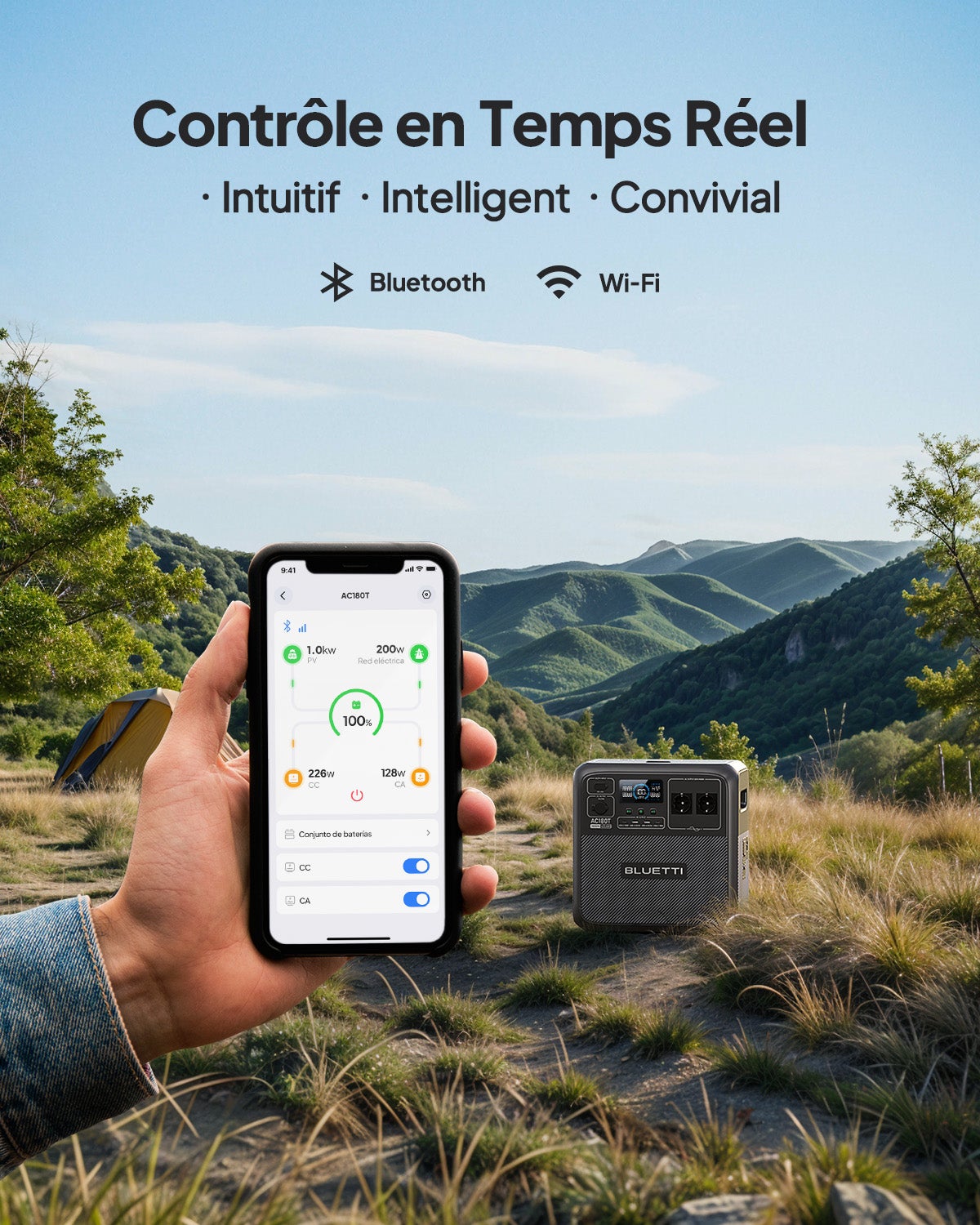 BLUETTI Gerador elétrico AC180T(1433Wh/1800W) com painel solar PV200(200W), bateria LiFePO4, geradores solares trocáveis ​​a quente para motorhome - 7