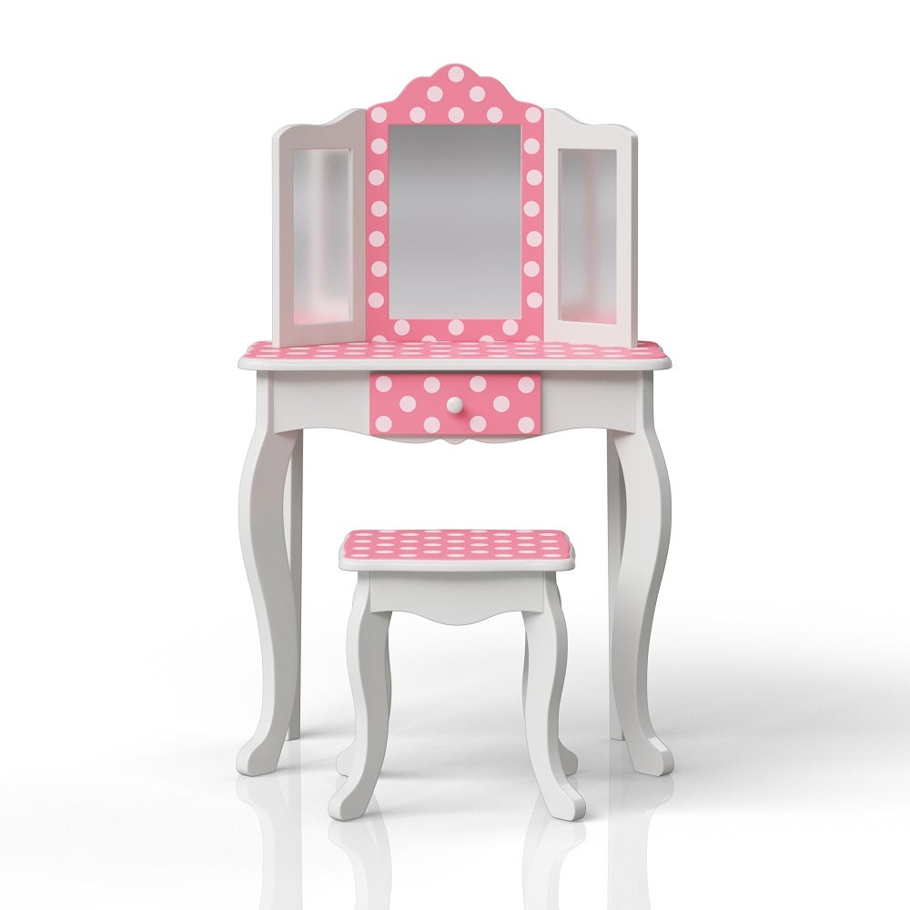 Coiffeuse Enfant Bois Fantasy Fields - Table Maquillage Avec Miroir Et Tabouret Rose - Style Raiponce
