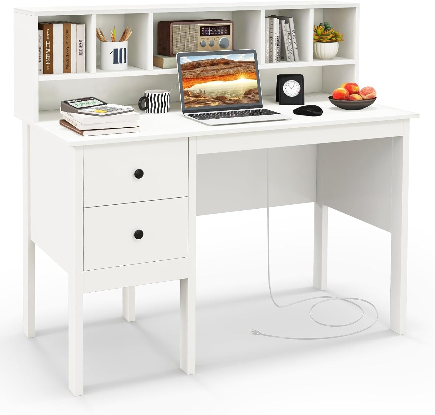 Scrivania per Computer da 120 cm con Scaffale a Comparti,