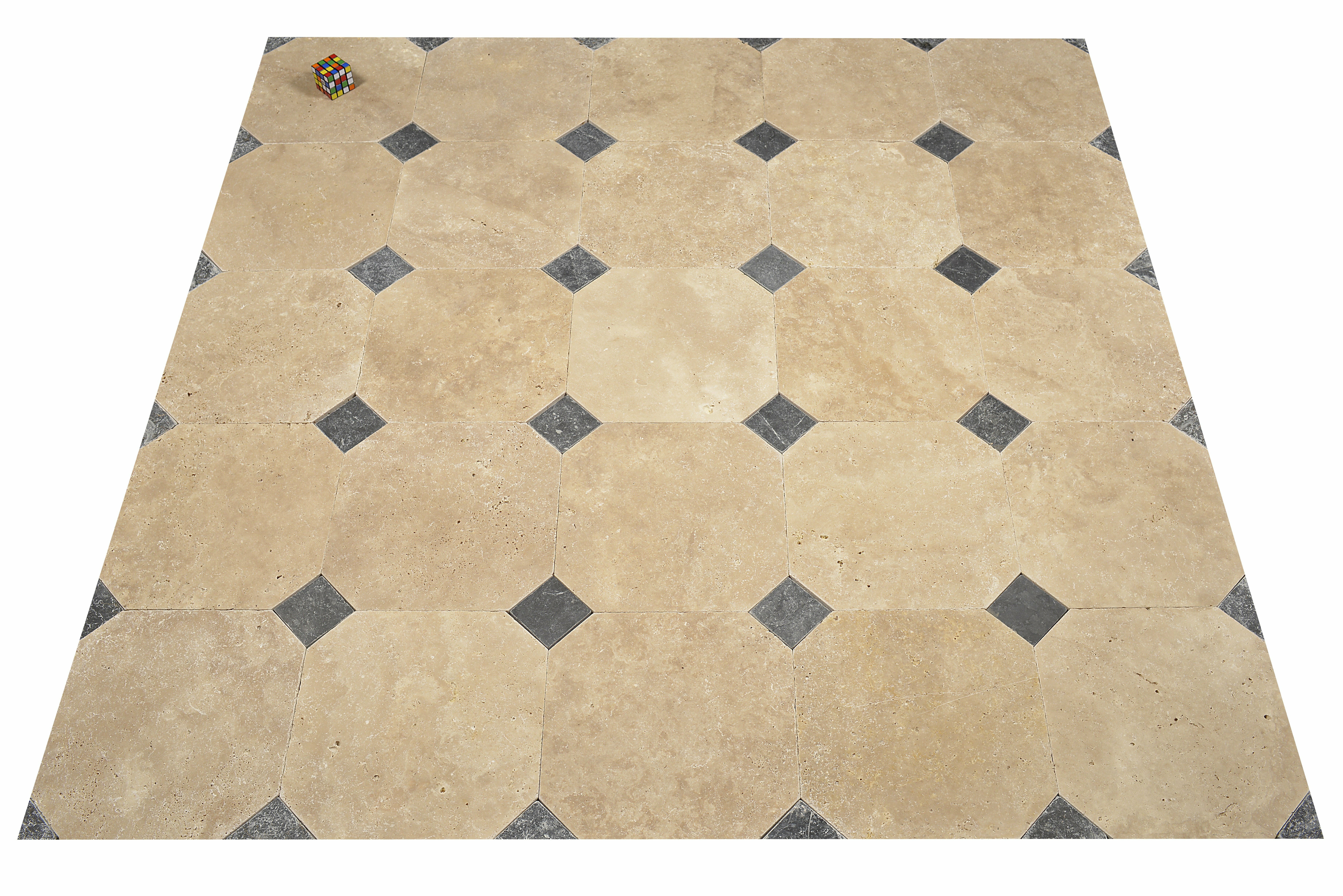 CarrelageTravertinPremierChoix-Crème-40,6x40,6x1,2cmOctogone-Vieilli-Boitede1m²