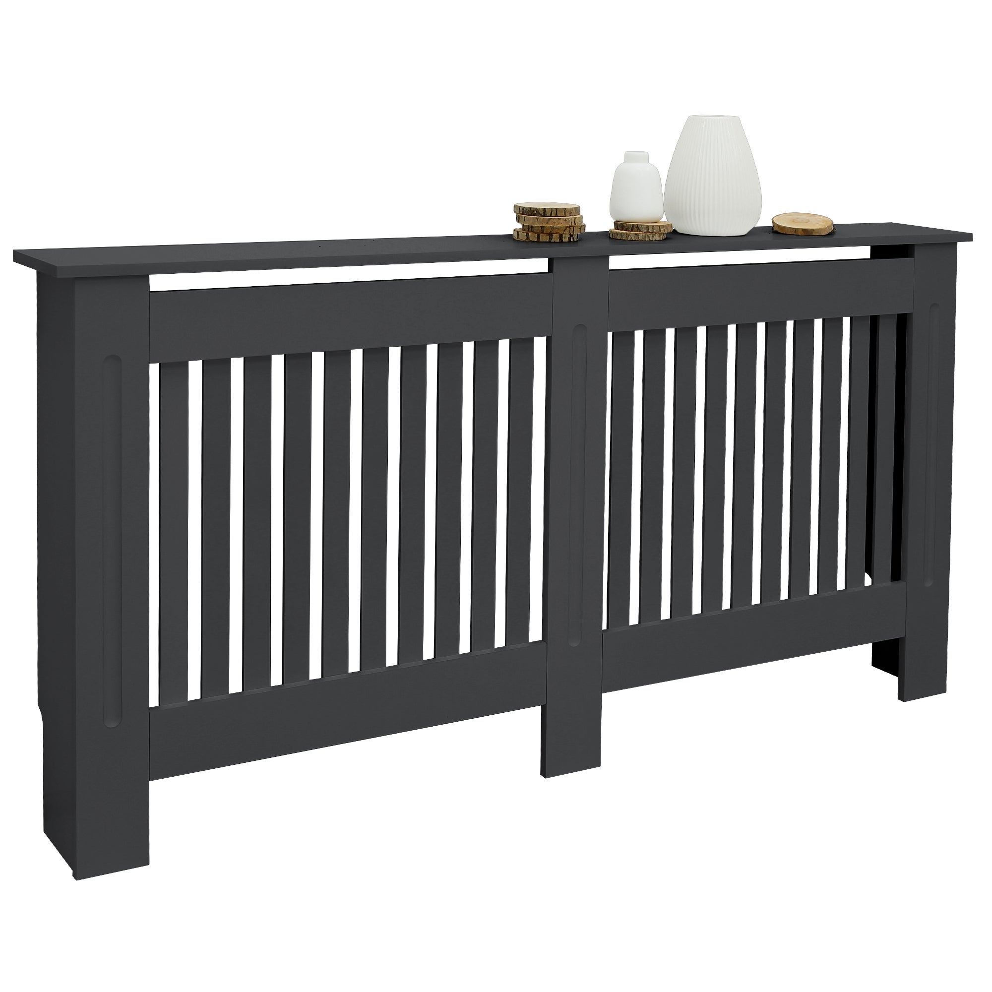 ECD Germany osłona na grzejnik 152x19x82 cm MDF lakierowany antracyt styl wiejski dekoracja do salonu i sypialni elegancka osłona grzewcza