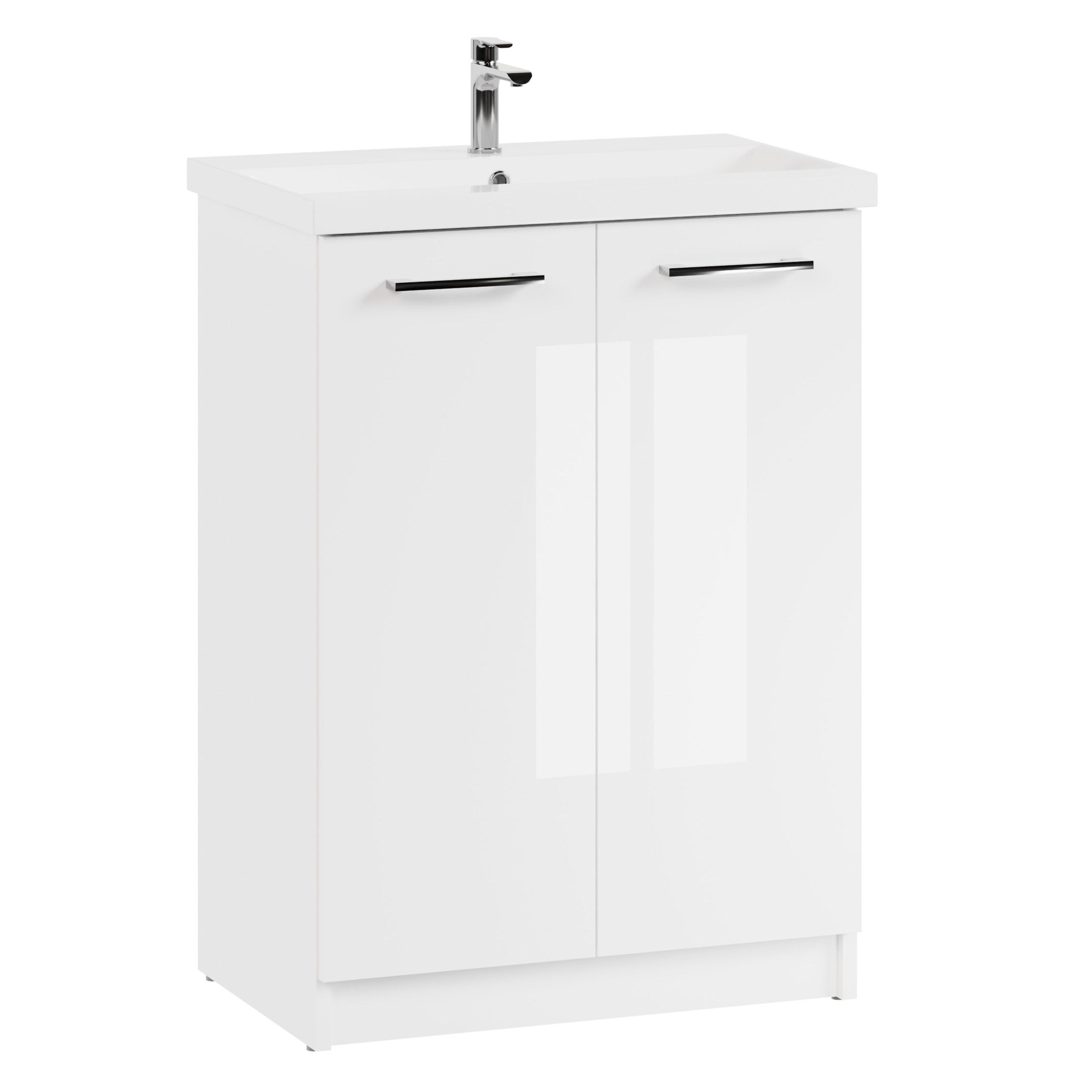 Szafka łazienkowa z umywalką stojąca pod umywalkę biała połysk zestaw 60 cm