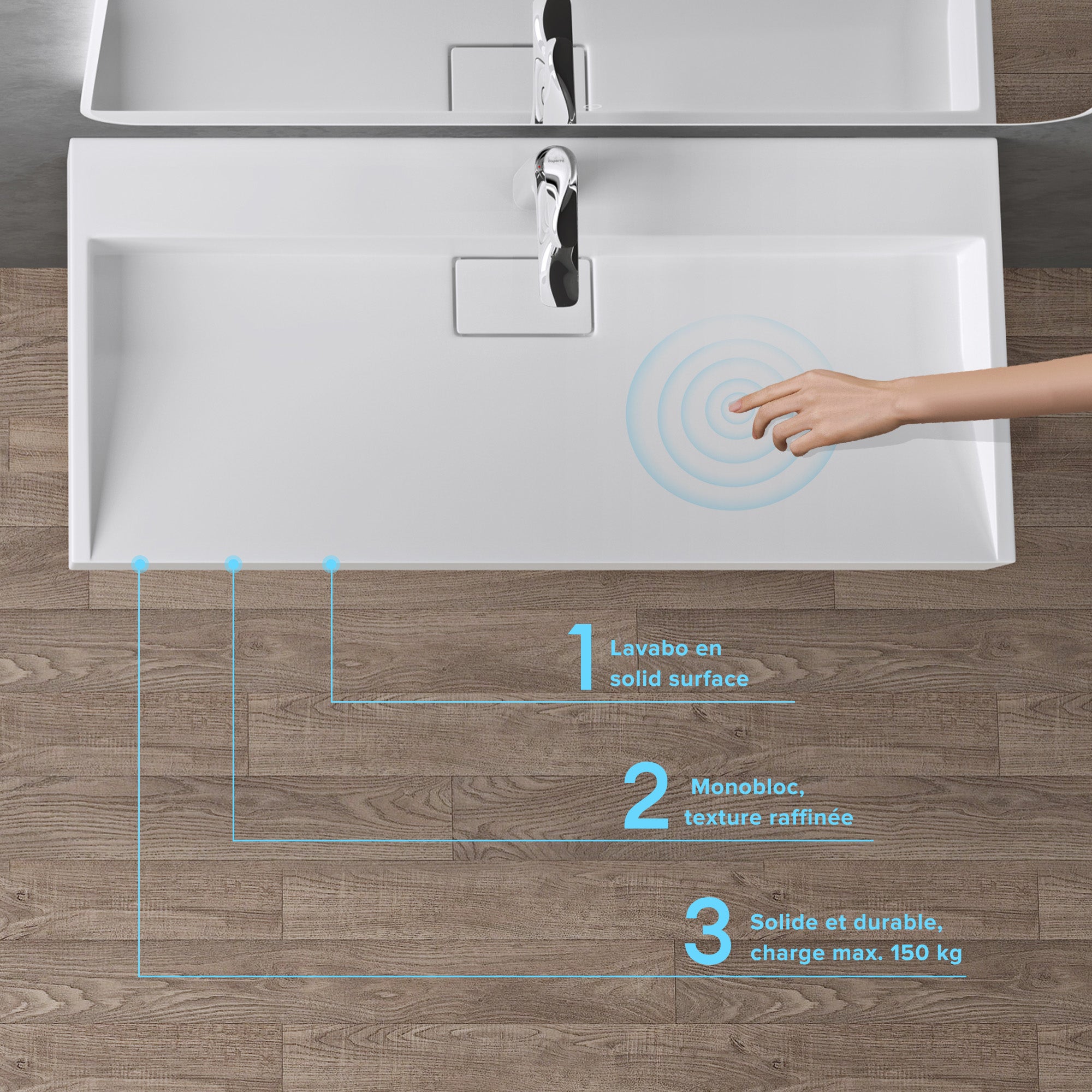 Lavabo Suspendu, Vasque à Poser, Lave-Mains Rectangulaire, 100x46x11cm, Blanc Mat, avec Bonde, Colossum19 doporro - 2