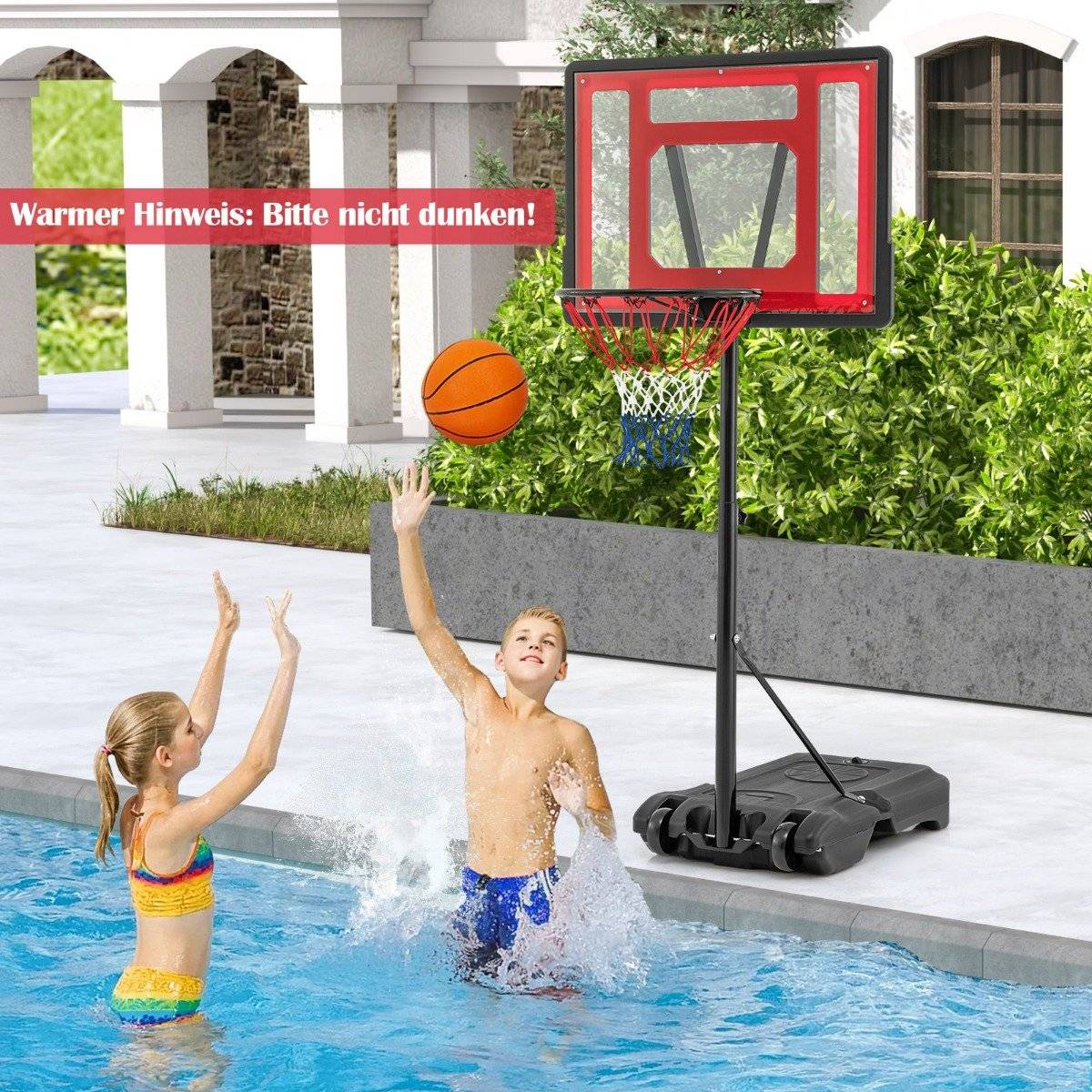 Panier De Basket Extérieur Enfants Hauteur Réglable 135-305 Cm - Panneau 110x71 Cm Avec Roulettes