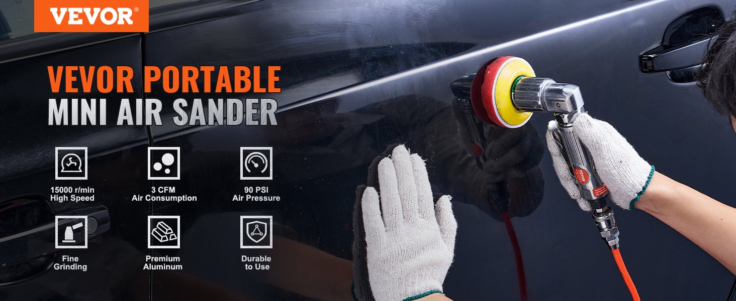 Mini Ponceuse Pneumatique VEVOR 1/2/3 po 2,5/5/7,6 cm Ponceuse Orbitale Aléatoire Vitesse 15000 tr/min Kit Ponceuse Voiture Carrosserie 58PCS Éponges - 9