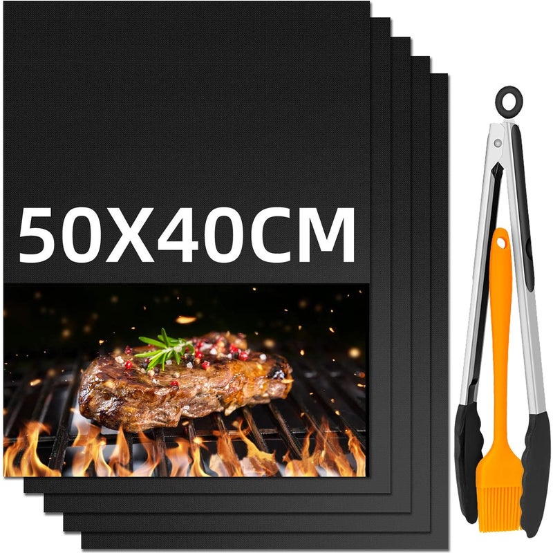 Mata do Pieczenia, 50x40cm Zestaw 5 Mat do Grilla Nieprzywierających i Wielokrotnego Użytku, Akcesoria do Grilla na Grille Gazowe i Węglowe