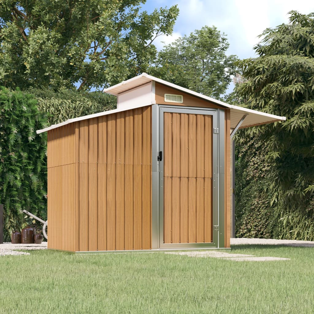 Capanno Attrezzi In Lamiera Zincata Marrone Chiaro 192x108x223 Cm – Portaoggetti Da Giardino
