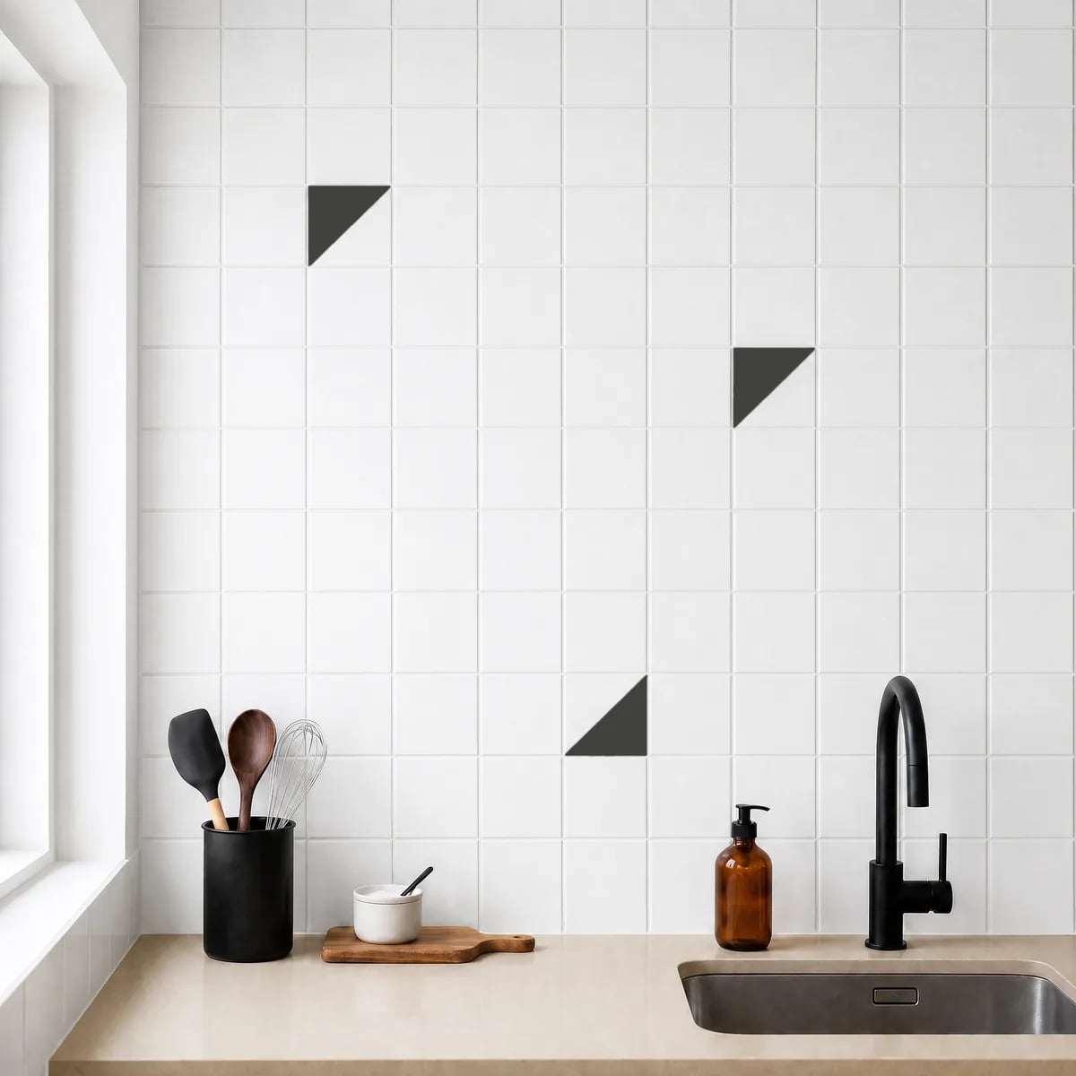 Azulejo Decorativo Blanco Brillo 10x10 cm Trigone Gris Grafito (1 ...