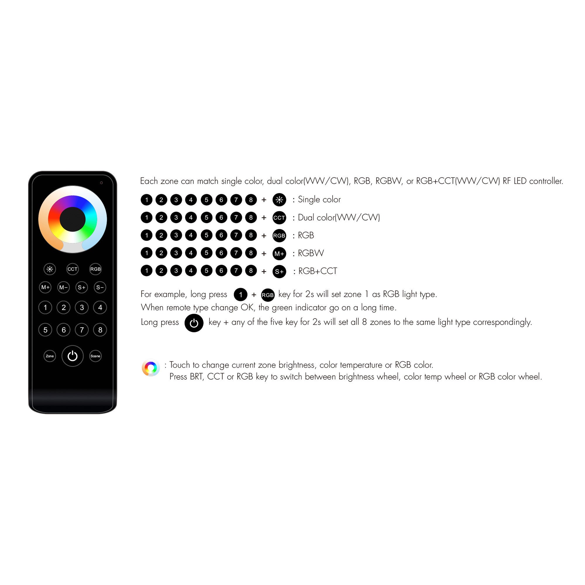 Telecomando LED monocolore/CCT/RGB/RGBW/RGB+CCT - 8 zone / 8 scene - SK-RS10 - Skydance - 4