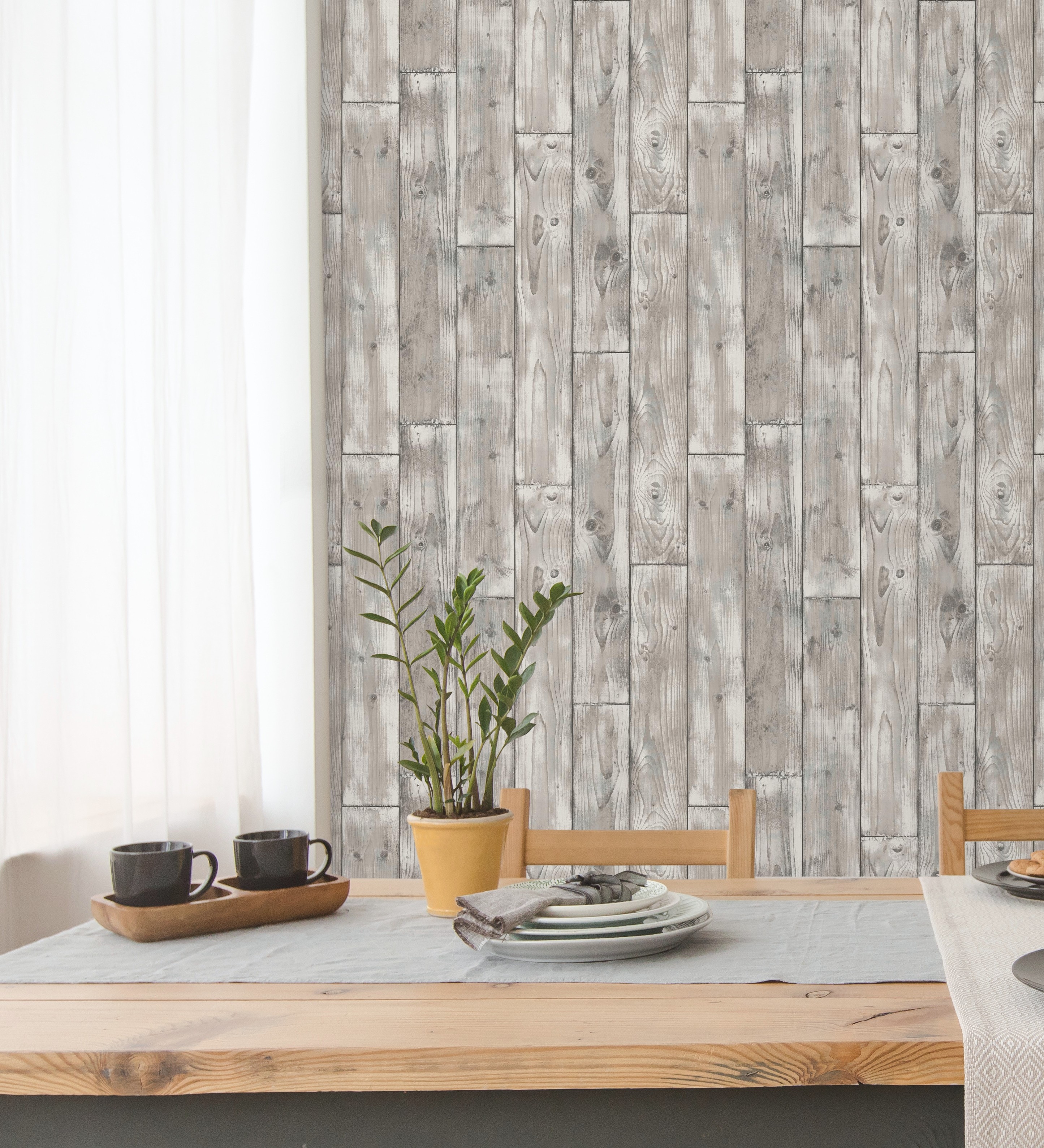 Papel pintado vinílico ecológico lavable de tablas de madera gris - bristol port 680941 de gaulan - rollo de 10 m x 0,53 m
