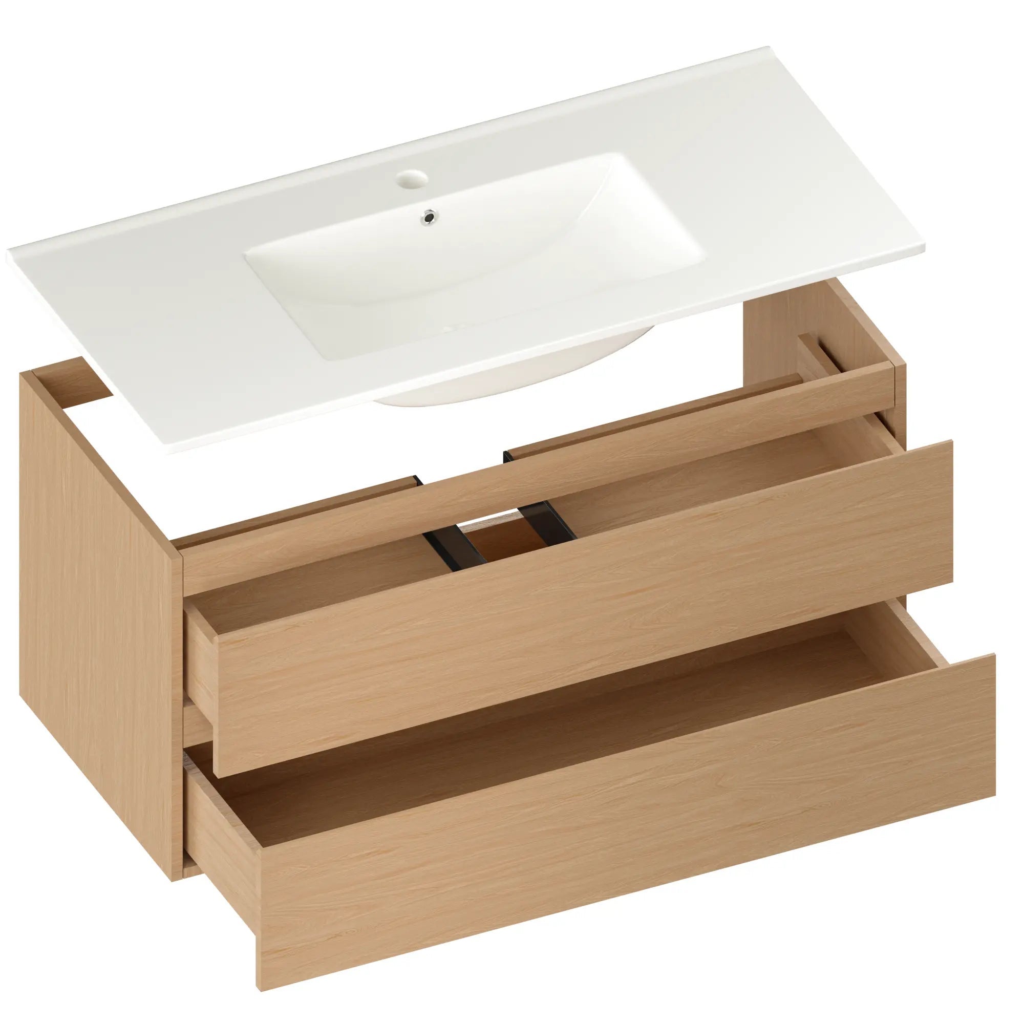 Mirlux Meuble vasque Mirlux Varo - 100 x 46 x 50 cm - Chêne clair - Vasque blanche incluse - 5