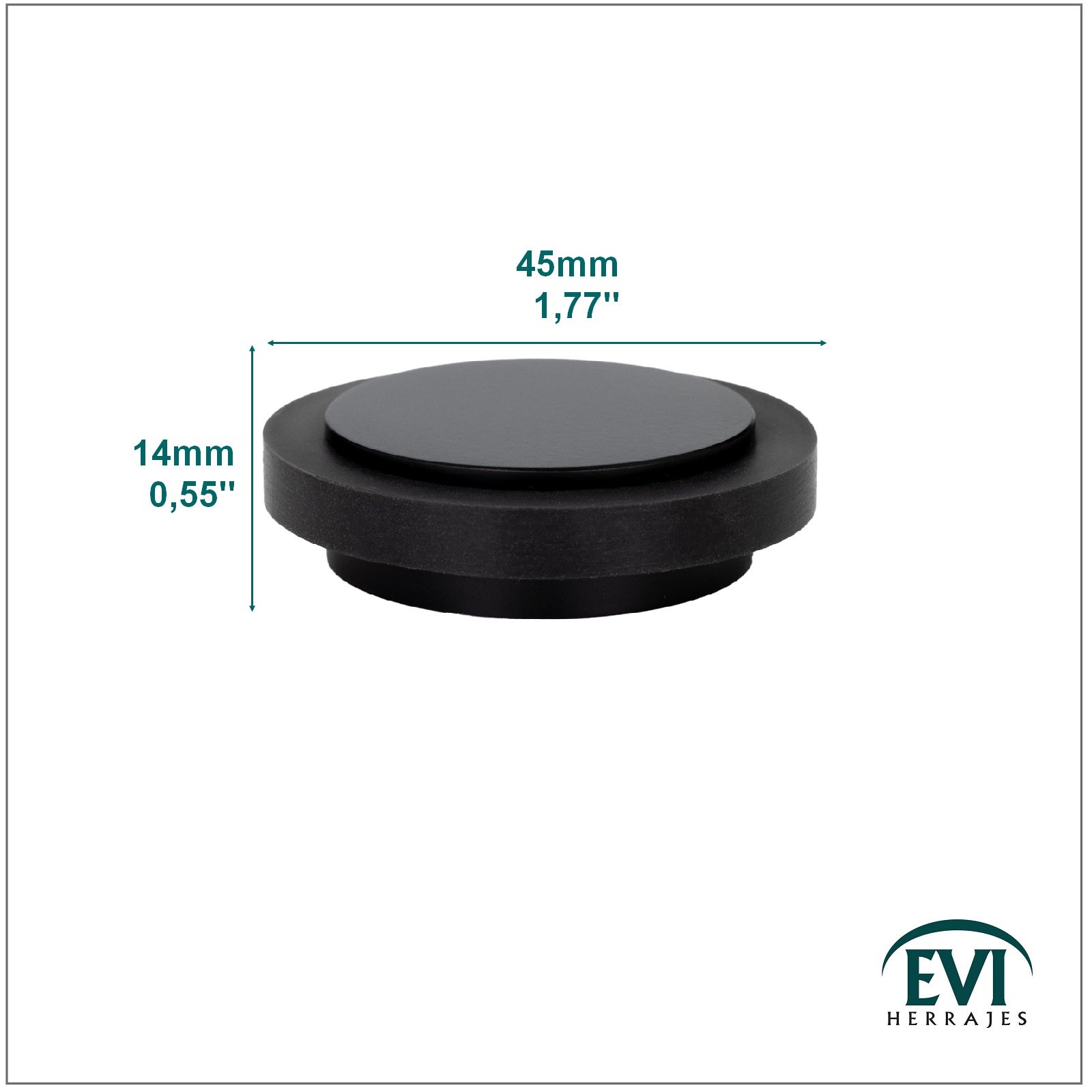 Lot de 2 butées de porte 35 x 12 mm pour sol, acier laqué noir avec caoutchouc de protection, adhésif, Herrajes EVI - 4
