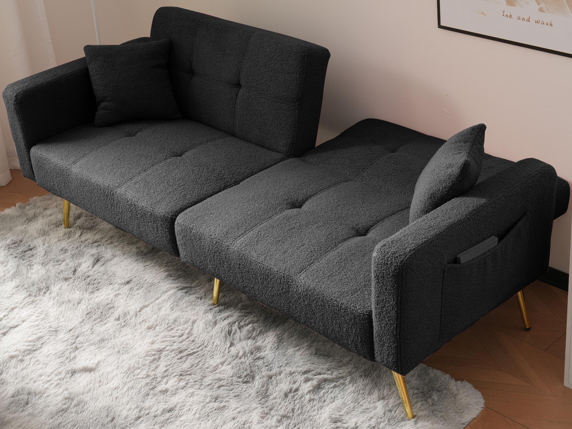 Sofa rozkładana z regulowanym oparciem - 2-osobowa - tkanina French Terry - szara