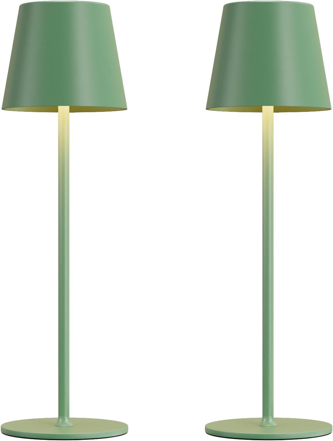 Zielona bezprzewodowa lampka biurkowa 10 x 10 x 38 cm, 2 diody LED, ładowalna, dotykowa, idealna do restauracji, sypialni i barów.