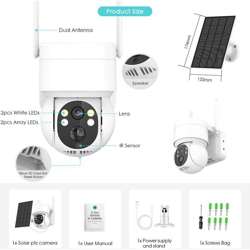 Camera de surveillance exterieur solaire WiFi PTZ 1080P PIR Detection humaine avec Batterie rechargeable 7800mAh avec Carte SD 64G - 3