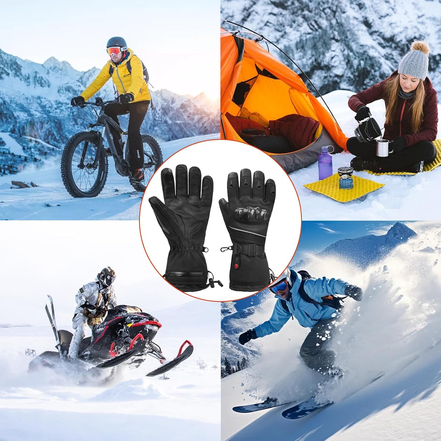 Gant Moto Chauffant 4000mäH Respirant Coupe-Vent - Réglage 3 Niveaux Écran Tactile pour Ski, Randonnée, Patinage & Sports Extérieur - 6