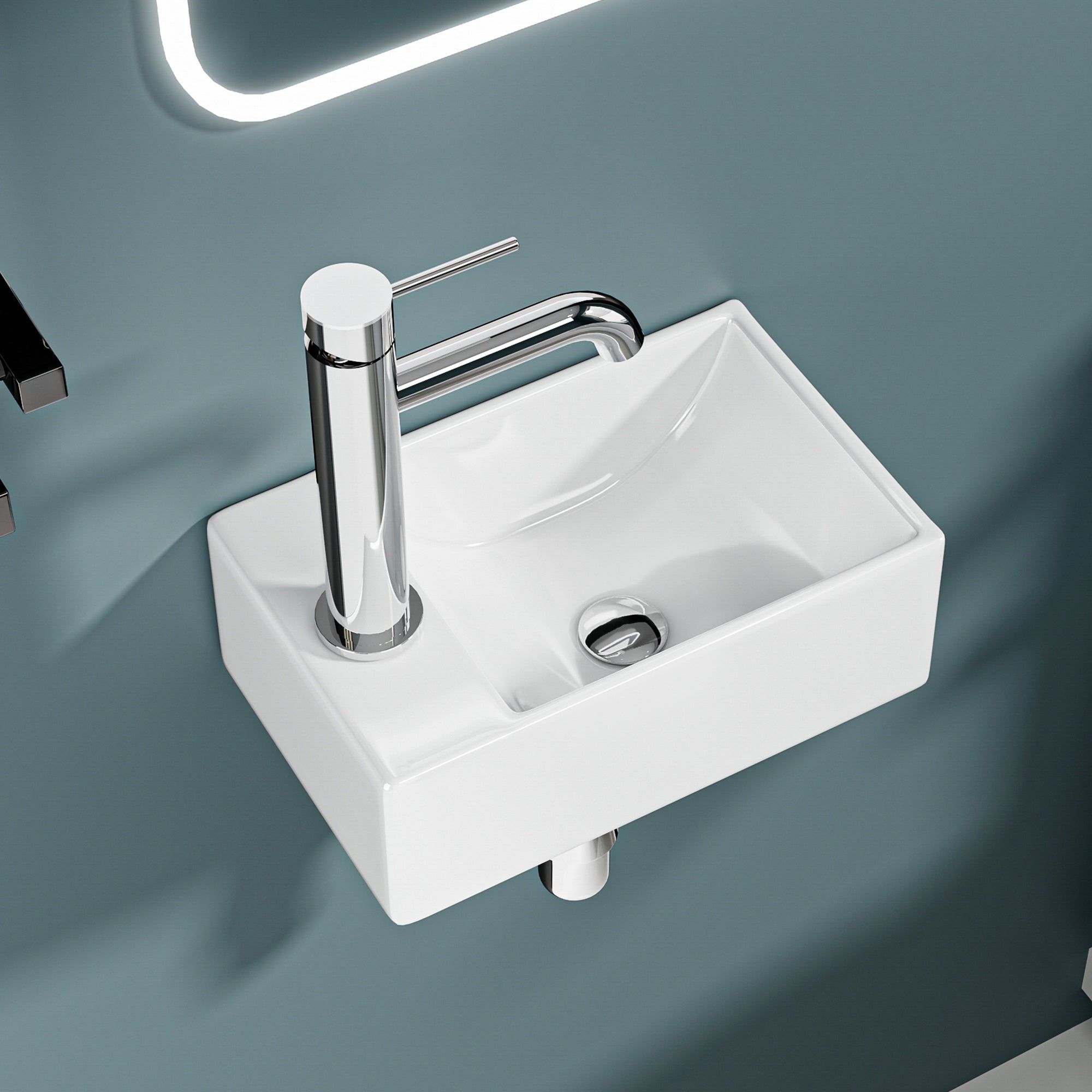 DILECI - Mini vasque lave-mains blanc sortie gauche (30*19*11cm) - MICRO - 6