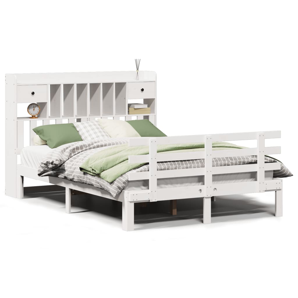 Cama Matrimonial Cama Para Adultos Cama Con Estanter A Sin Colch N Madera Maciza Blanca