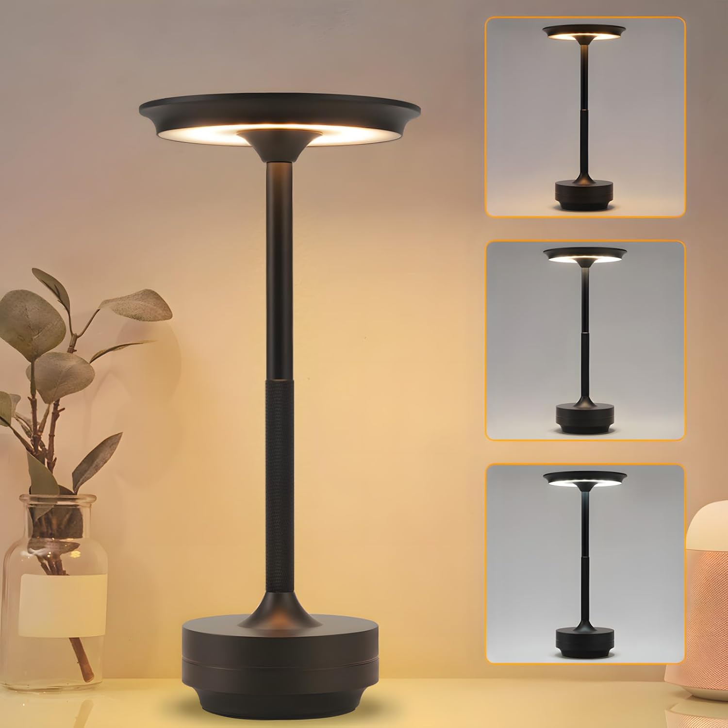 ZMH Lampa stołowa LED czarny 3W bezprzewodowa lampka nocna z funkcją ściemniania odpowiednia do stołów jadalnych i biurek