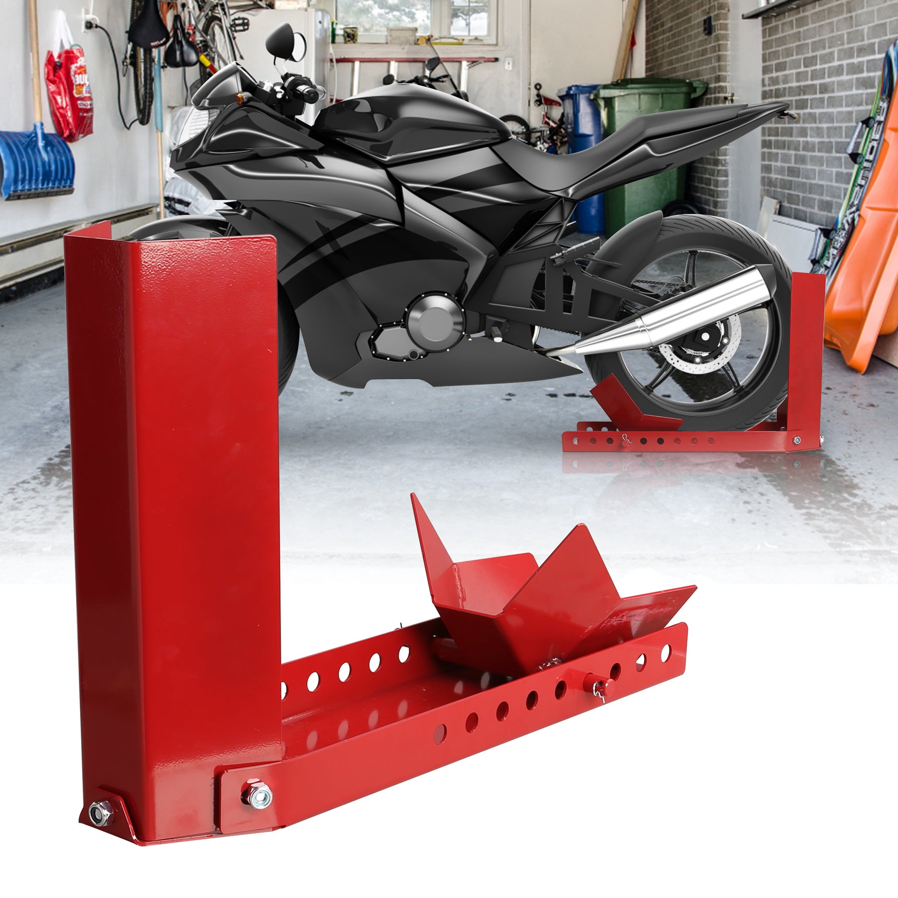 Set Di 2 Supporti A U Per Cavalletto Universale, Coppia Di Cavalletti Posteriori Rotondi A U Per Moto Capacita Di Carico Fino A 400 Kg Adattatori Ganci E Accessori Con Custodia In Pelle 96012958