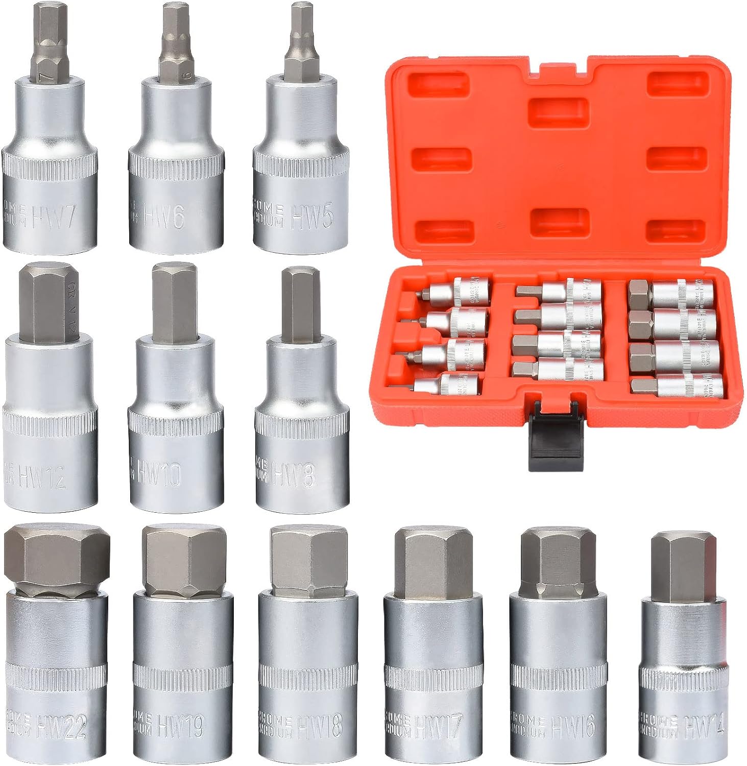 Zestaw 12 bitów imbusowych 5-22 mm, 1/2" Zestaw nasadek sześciokątnych Premium ze stali stopowej S2