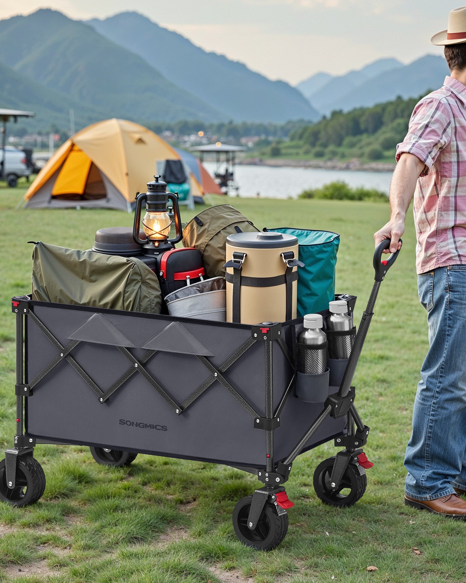 Chariot Pliable, Capacité de 150 L, Supporte Jusqu’à 150 kg, avec Poignée, 4 Roues Amovibles, pour Extérieur, Plage, Camping, Gris Ardoise - 2