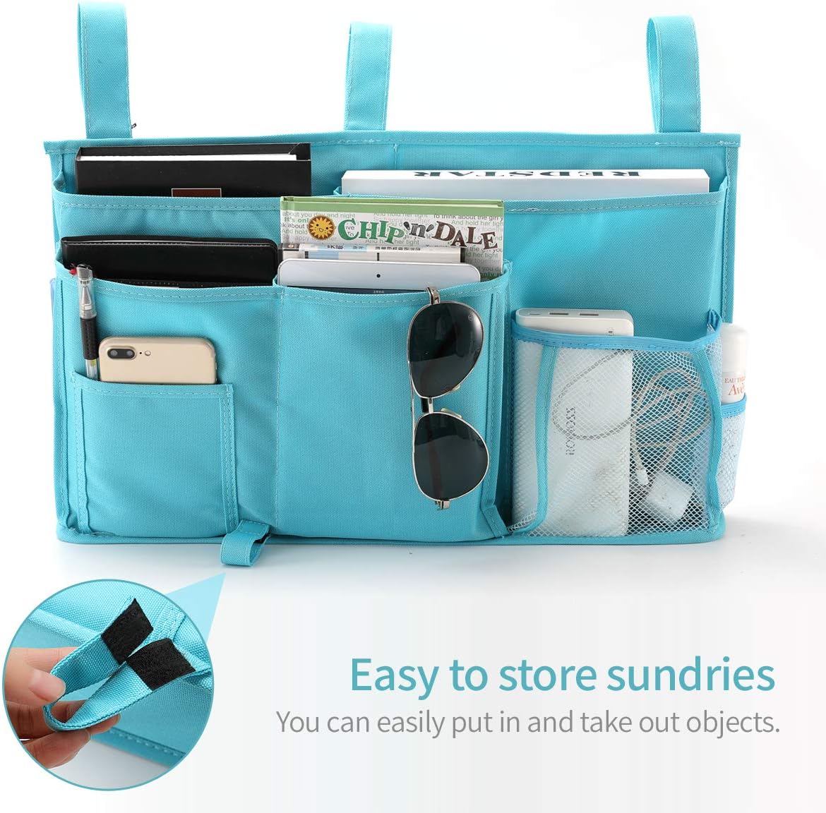 Un sac de rangement pour lit superposé (bleu), un sac de rangement suspendu pour lit avec 8 poches. - 5