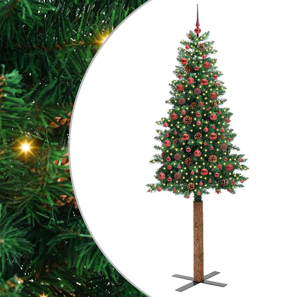 Szczupła Choinka Zielony 210 cm PVC i lite drewno sosnowe