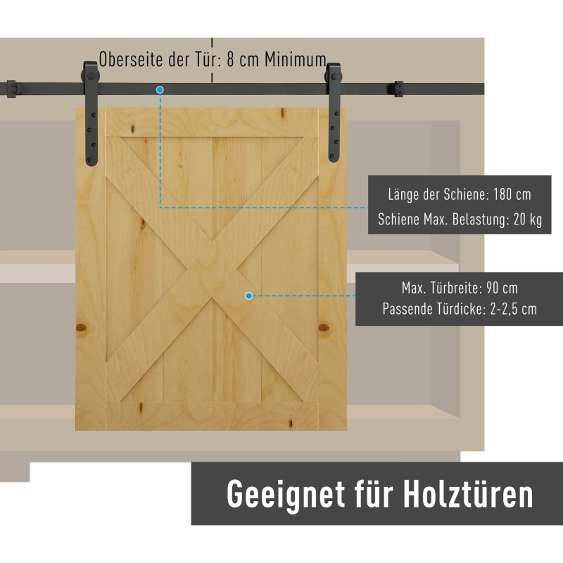 Juego completo de herrajes para puertas correderas de 180 cm con rieles, rodillos y dispositivos antisalto de acero al carbono - 3