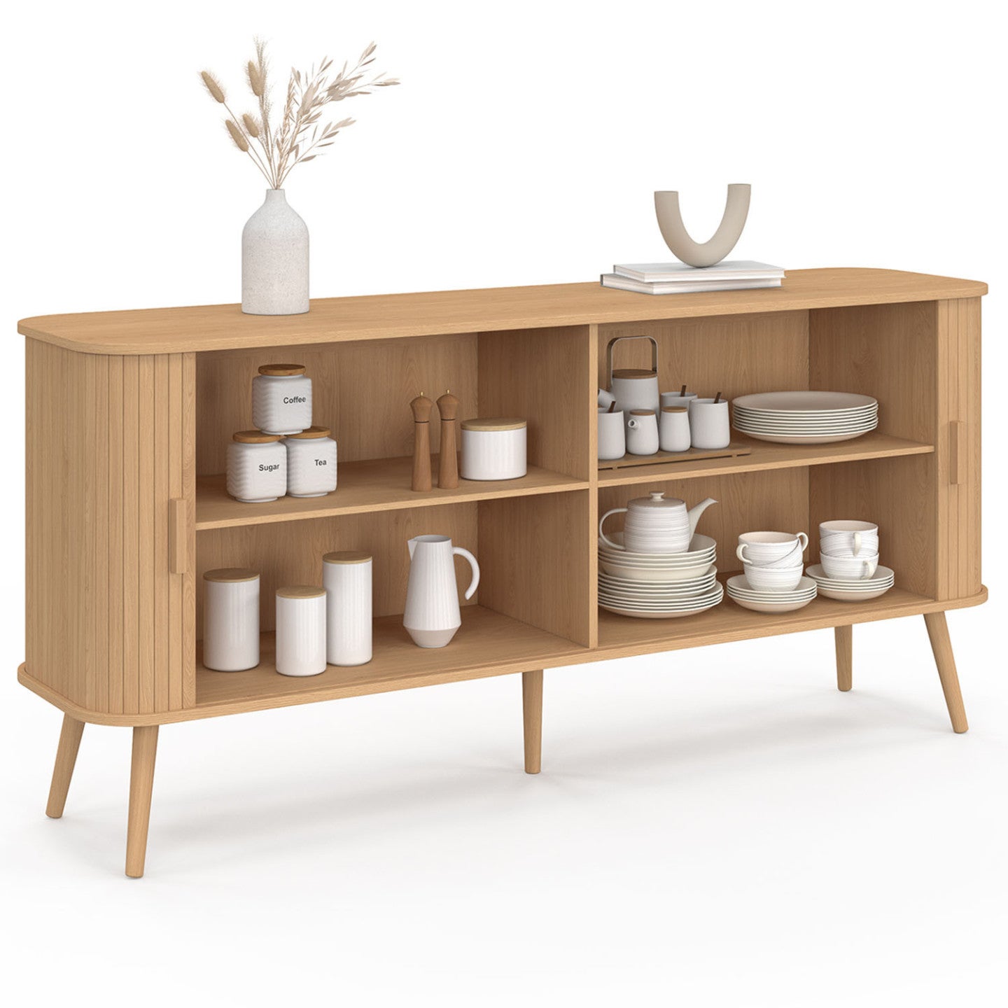 Buffet 160 cm ROMIE XXL effet lattes 2 portes coulissantes - 4