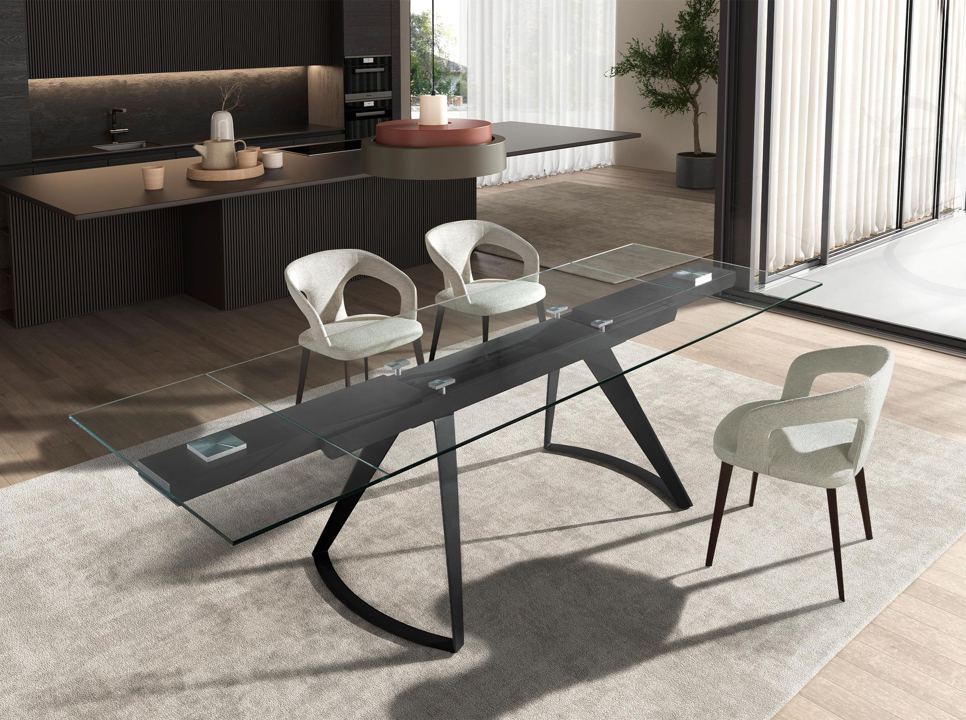 Angel Cerda Mesa Comedor Extensible Rectangular Cristal Templado Y Acero Negro , Leroy Merlin